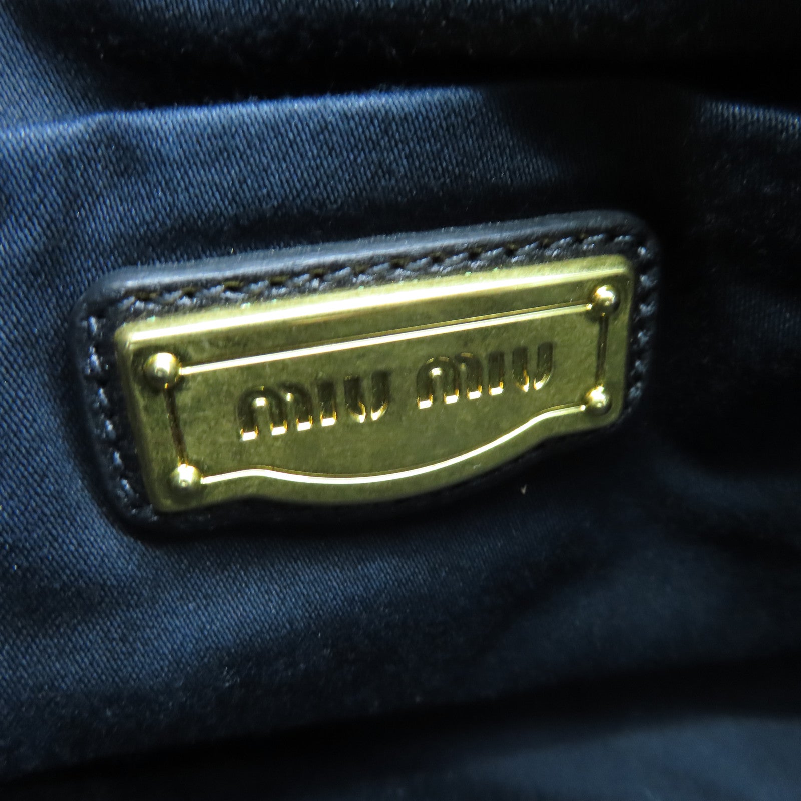 Miu Miu sheepskin leather Tote Bag gold buckle handle bag black