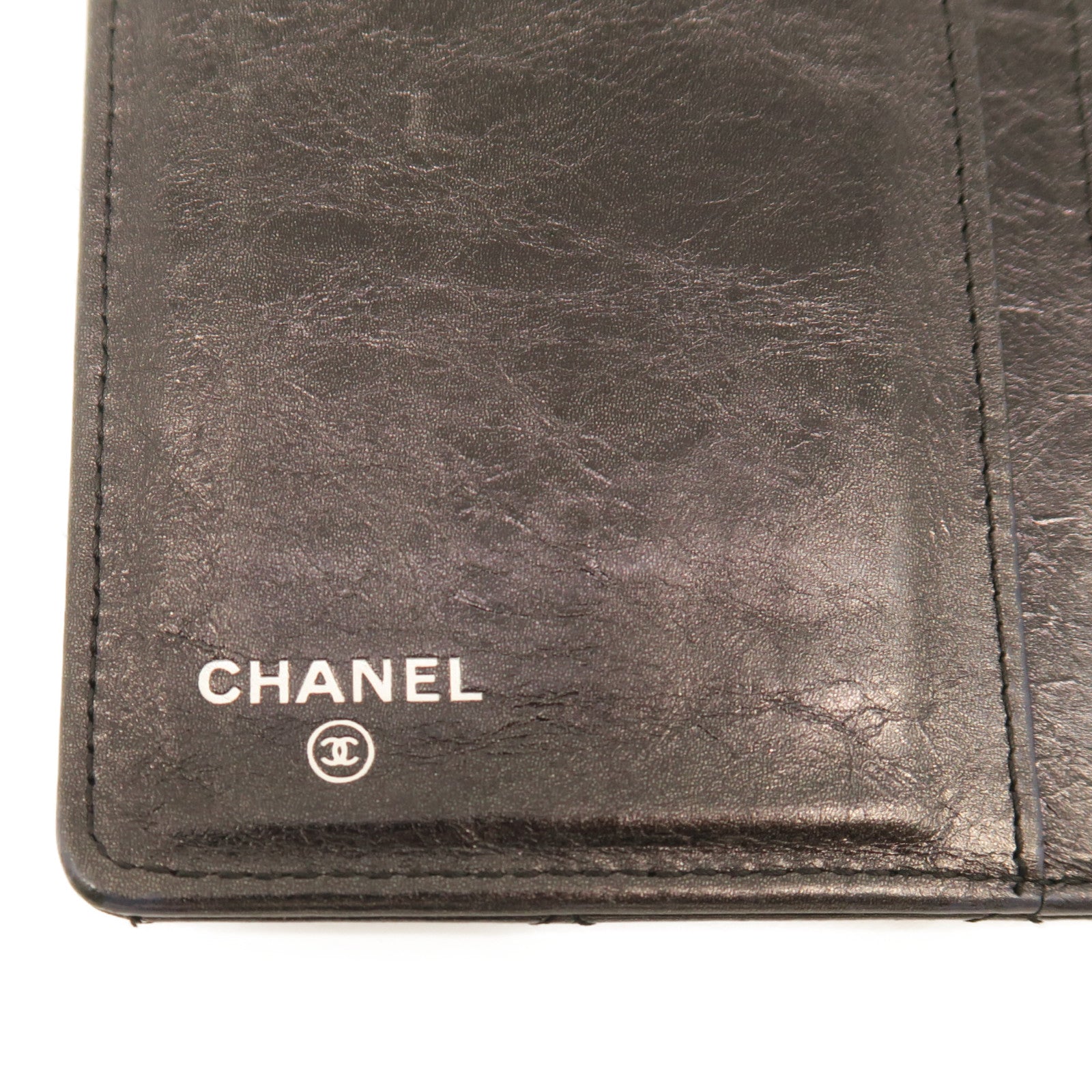 CHANEL rhombic cowhide leather 2.55 Long Wallet silver buckle long wallet black