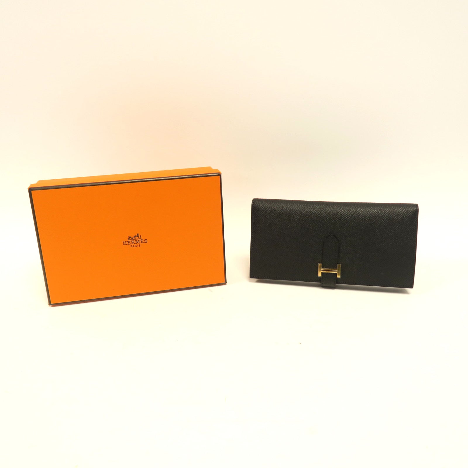 HERMES Epsom皮革Bearn Long Wallet金扣長錢包黑色