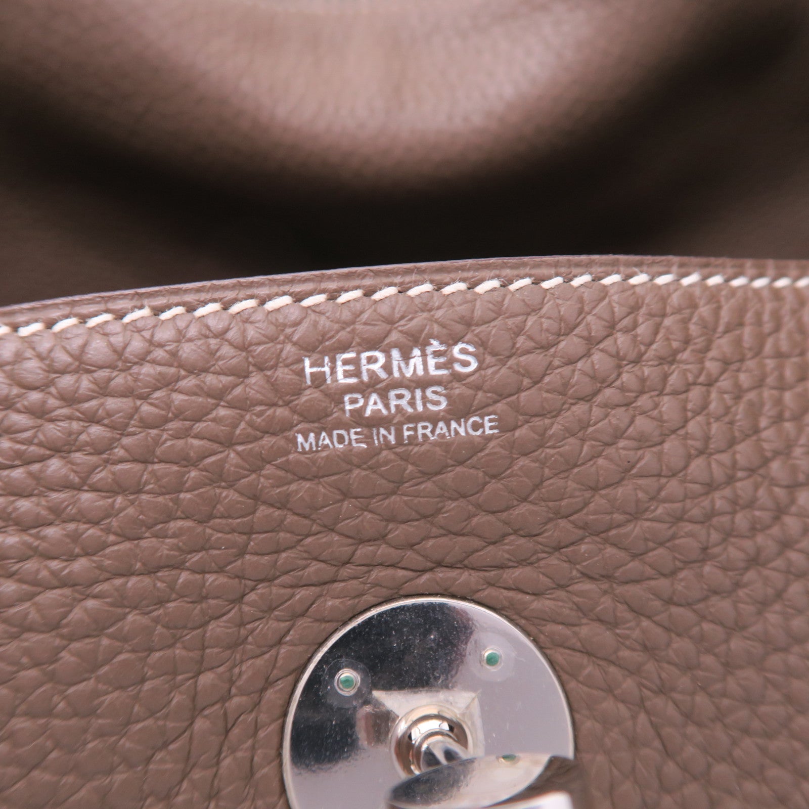 HERMES Clemence皮革Lindy 30銀扣肩背袋大象灰色