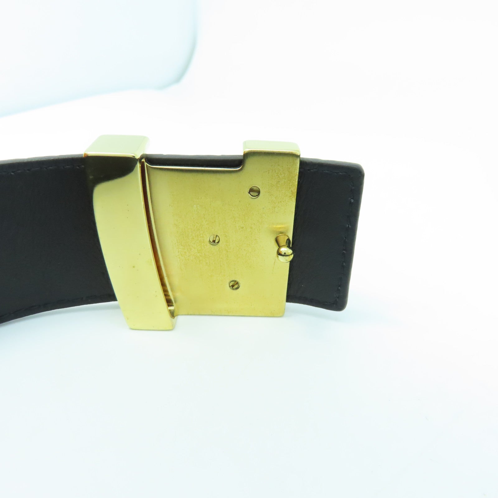 LOUIS VUITTON 牛皮皮革Supreme Belt金扣皮帶啡色