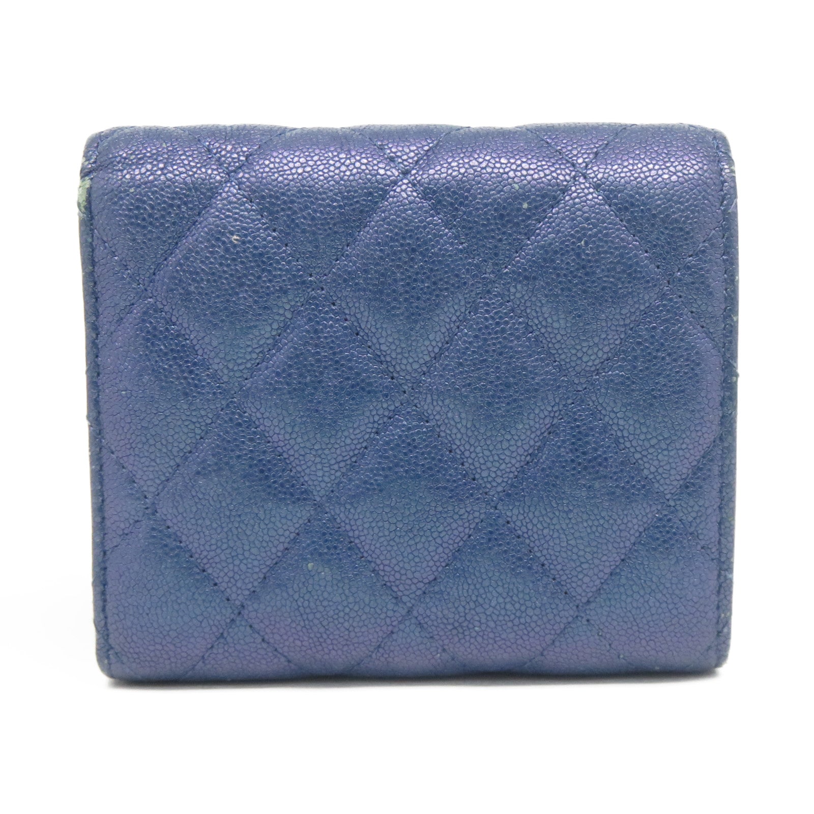 CHANEL 菱格牛皮皮革Wallet銀扣錢包藍色