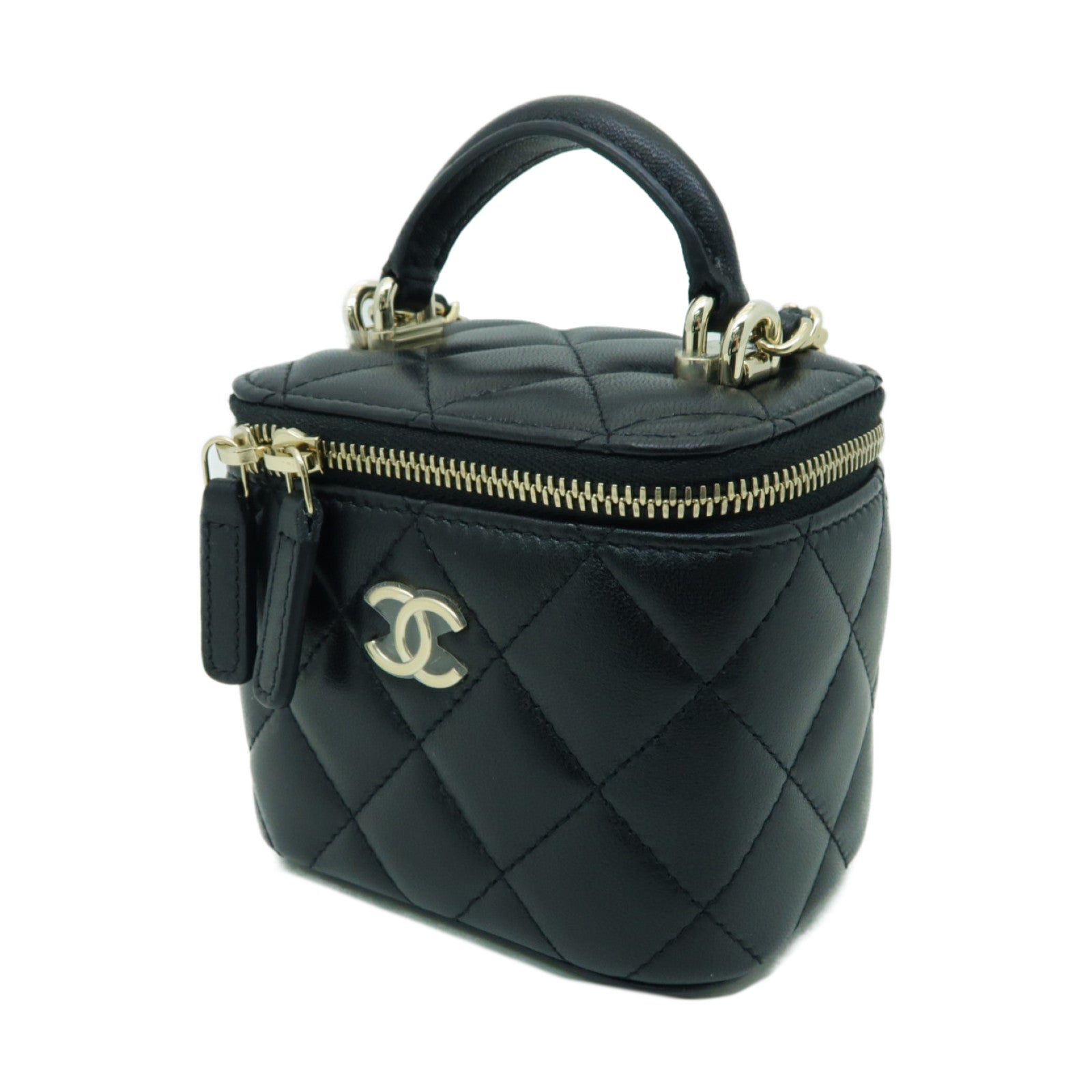 CHANEL 菱格羊皮皮革Chain Shoulder金扣鏈帶肩背袋黑色