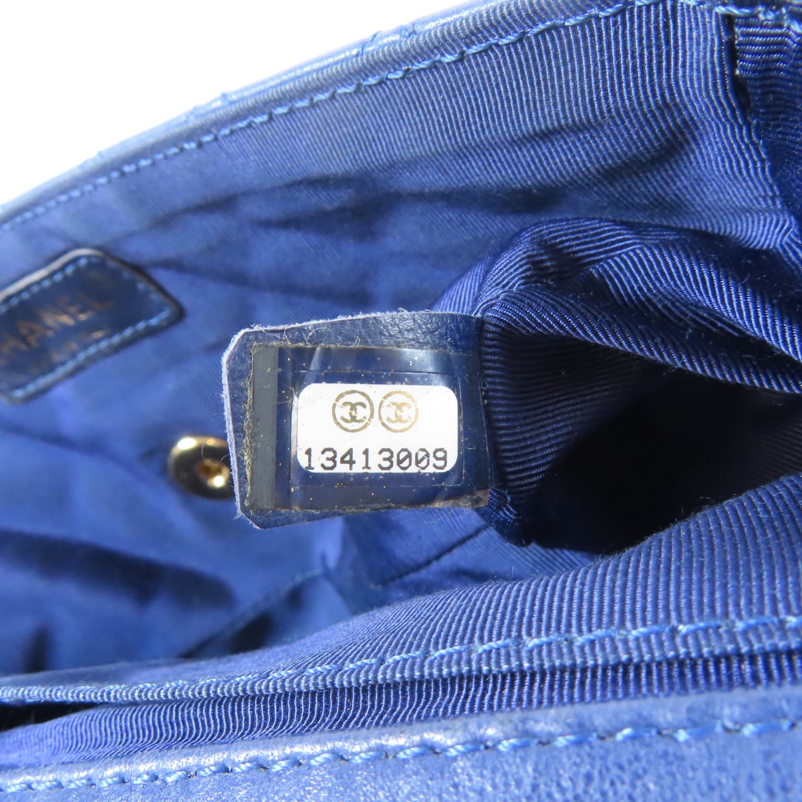 CHANEL 菱格羊皮皮革Chain Shoulder銀扣鏈帶肩背袋藍色