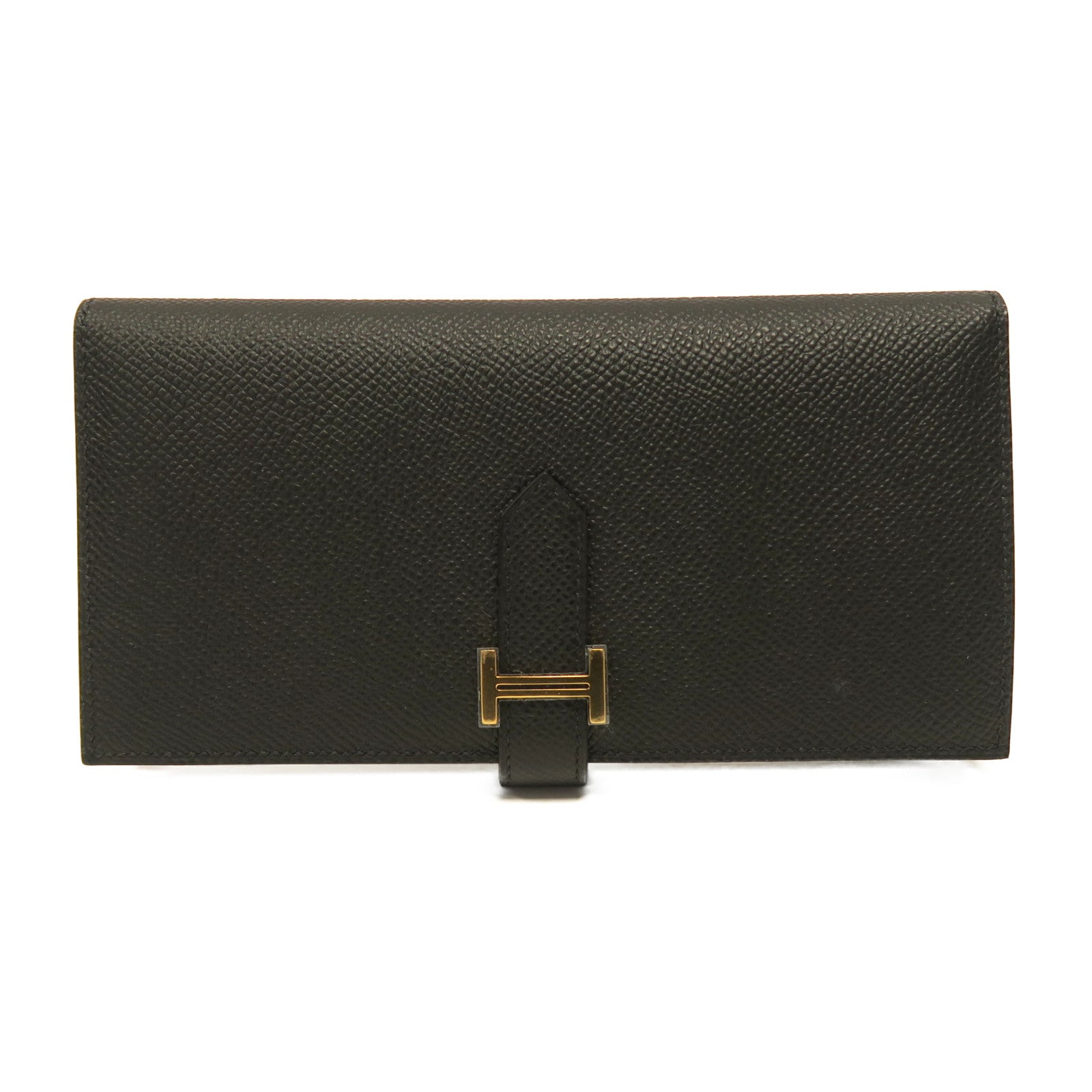 HERMES Epsom皮革Bearn Long Wallet金扣長錢包黑色