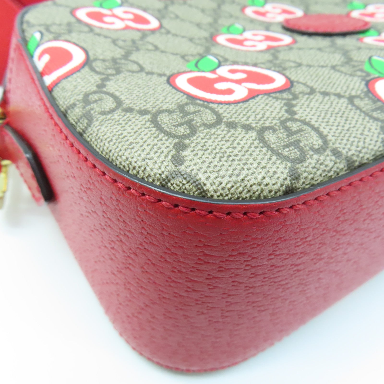 GUCCI Coated Canvas Shoulder Bag Gold Buckle Red/Grey