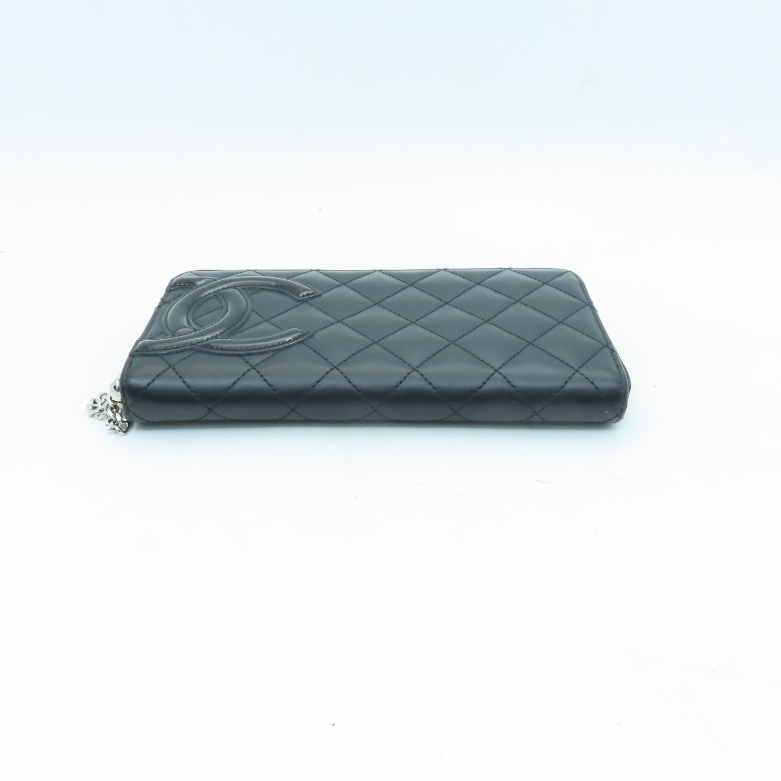 CHANEL Cowhide Leather Zipper Long Wallet Silver Buckle Long Wallet Black/Pink