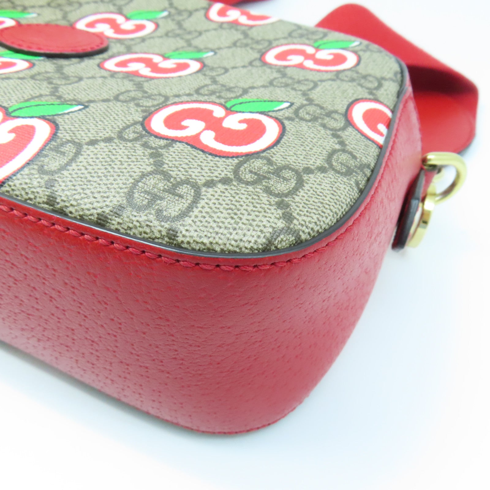 GUCCI Coated Canvas Shoulder Bag Gold Buckle Red/Grey