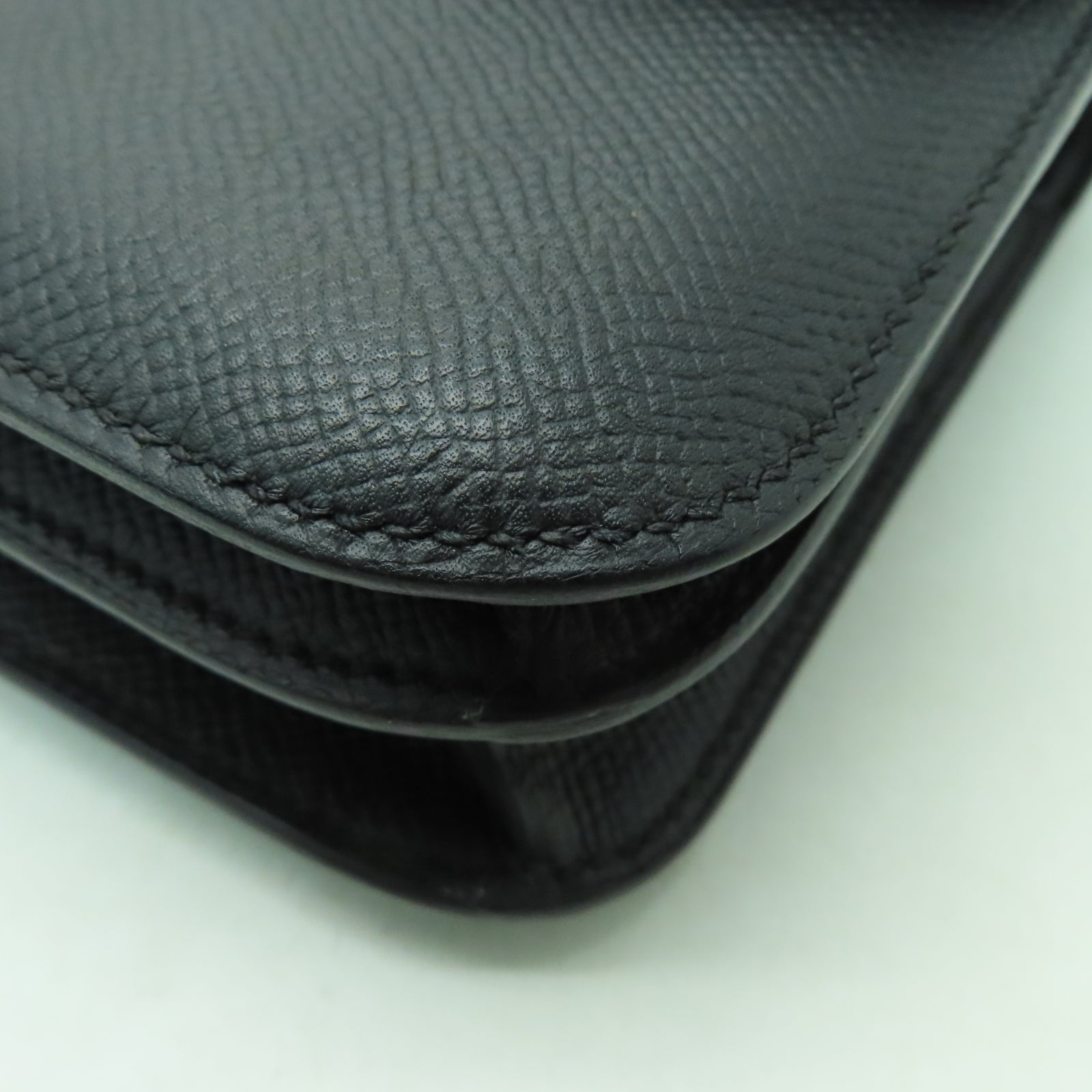HERMES Epsom皮革Constance Elan銀扣肩背袋黑色