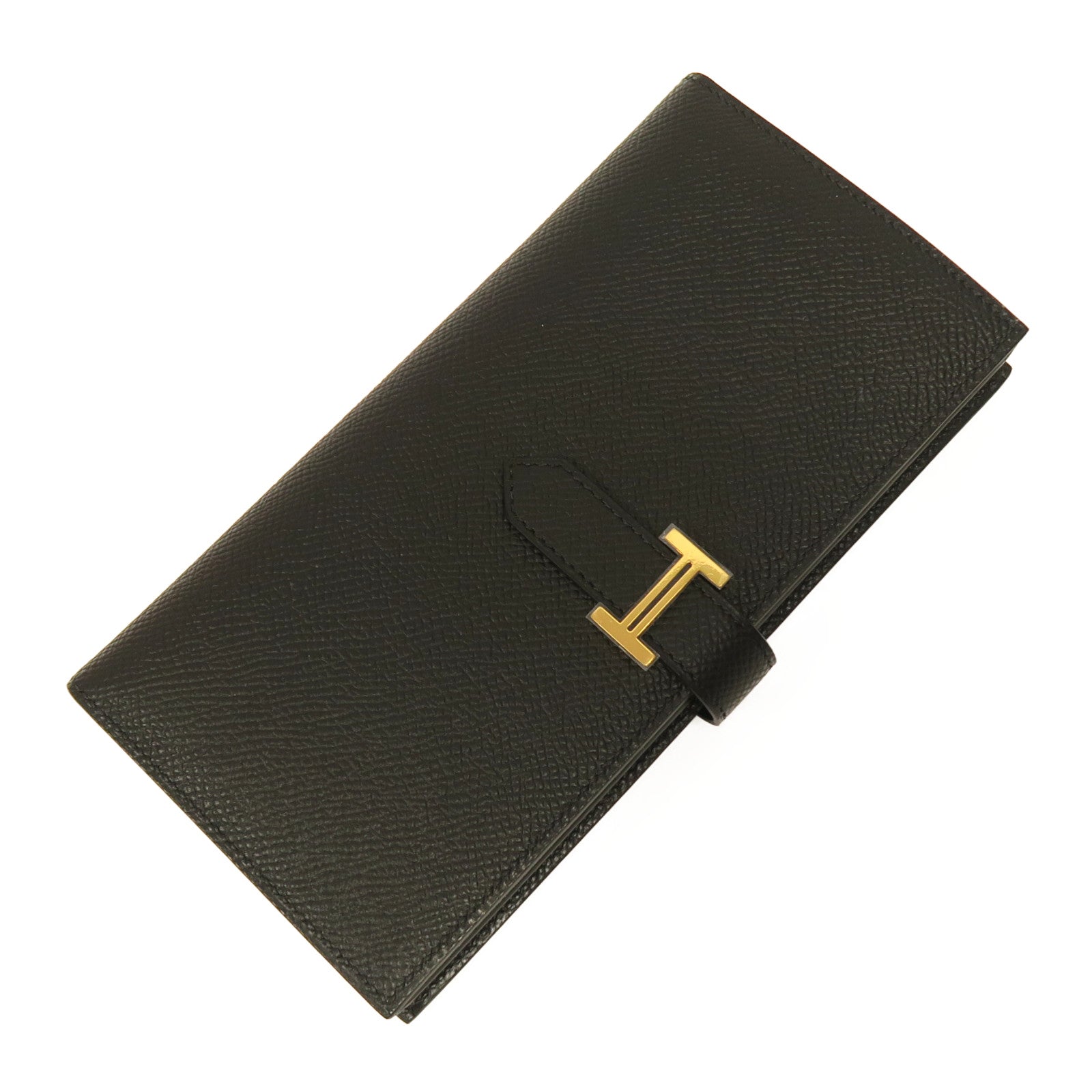 HERMES Epsom皮革Bearn Long Wallet金扣長錢包黑色