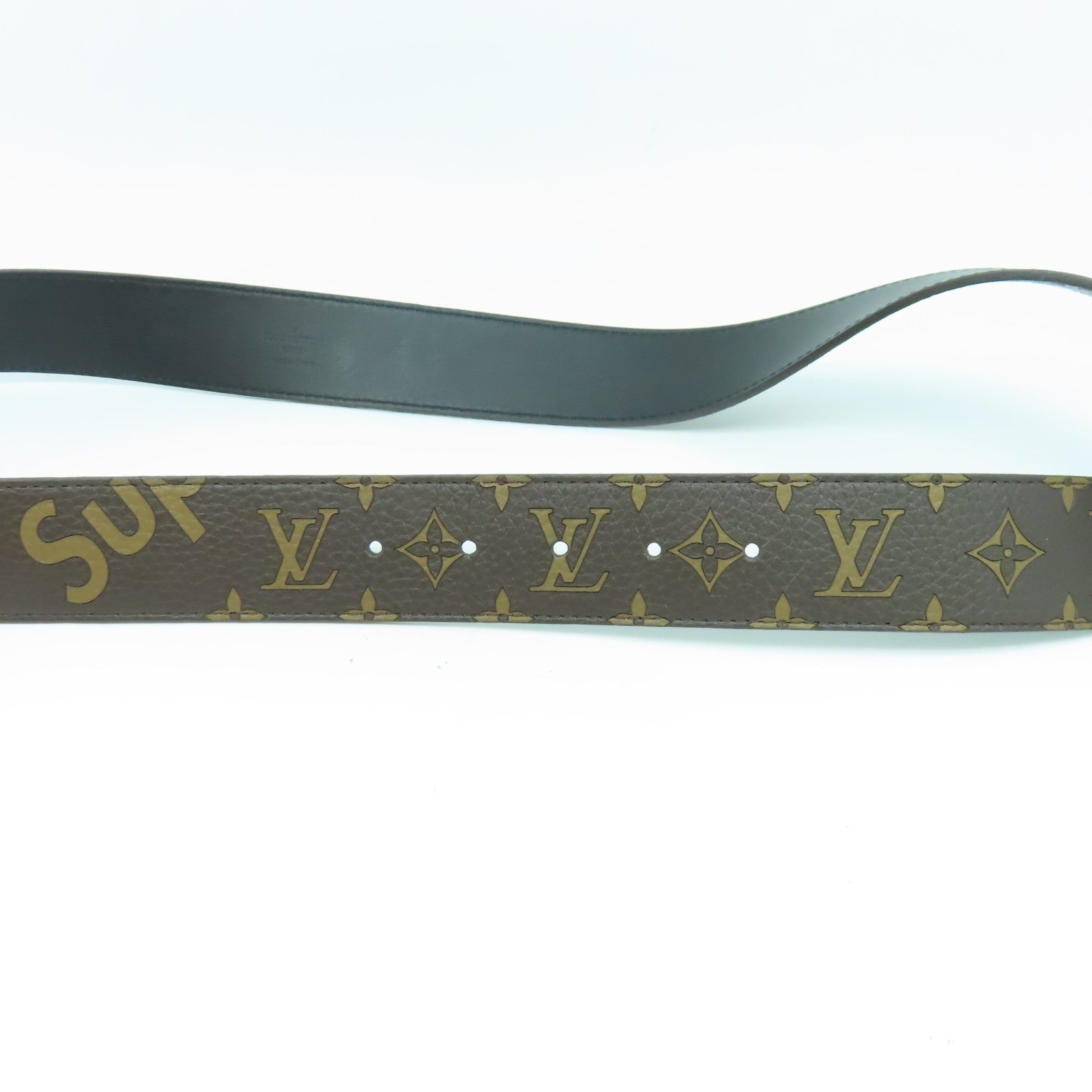 LOUIS VUITTON 牛皮皮革Supreme Belt金扣皮帶啡色
