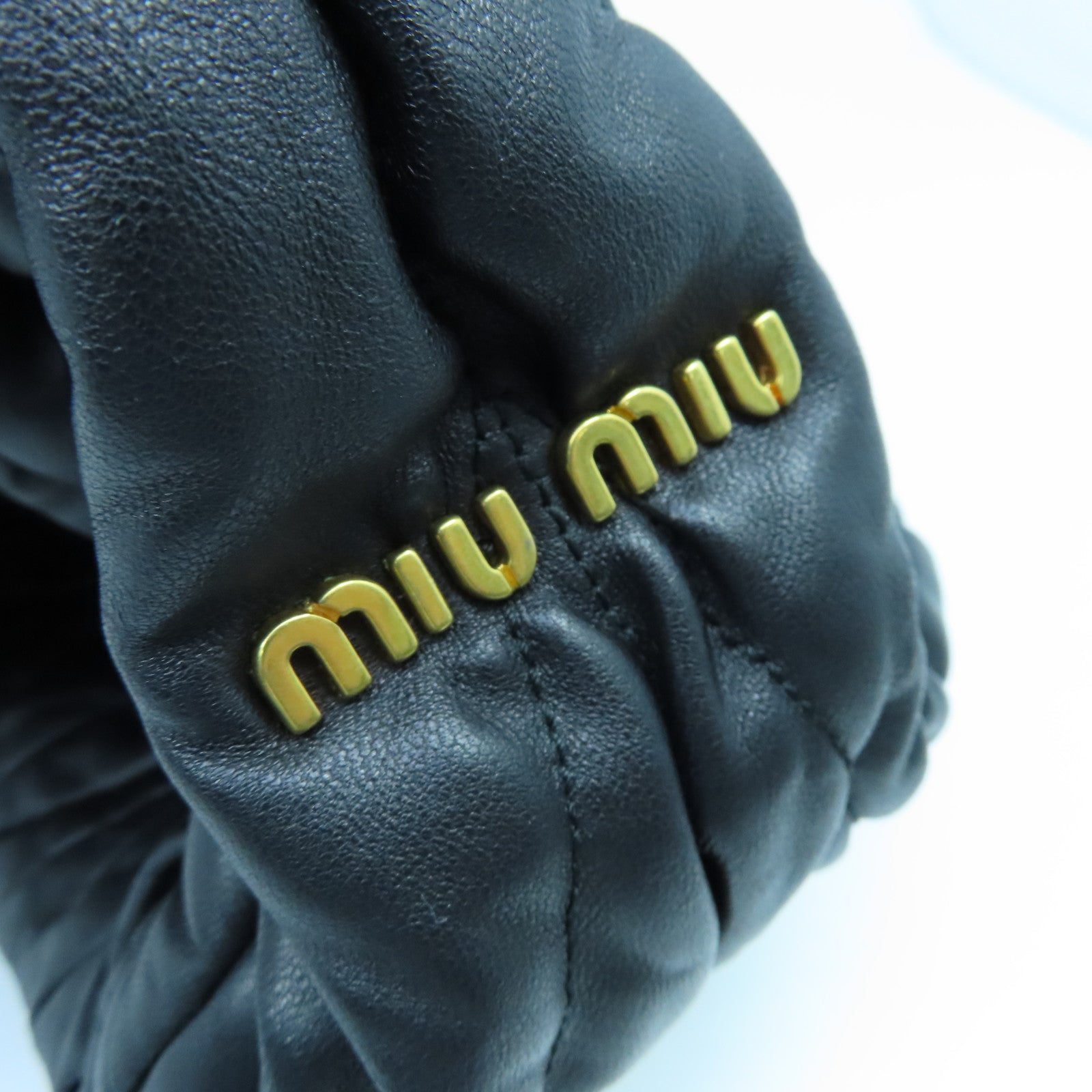 Miu Miu sheepskin leather Tote Bag gold buckle handle bag black