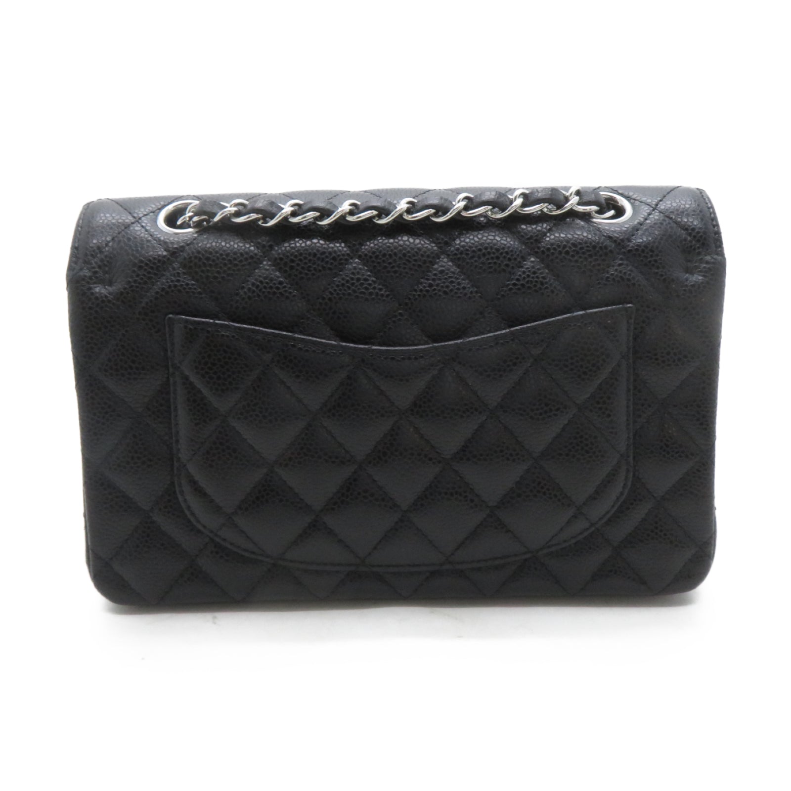 CHANEL 菱格Caviar皮革Classic 23cm銀扣鏈帶肩背袋黑色