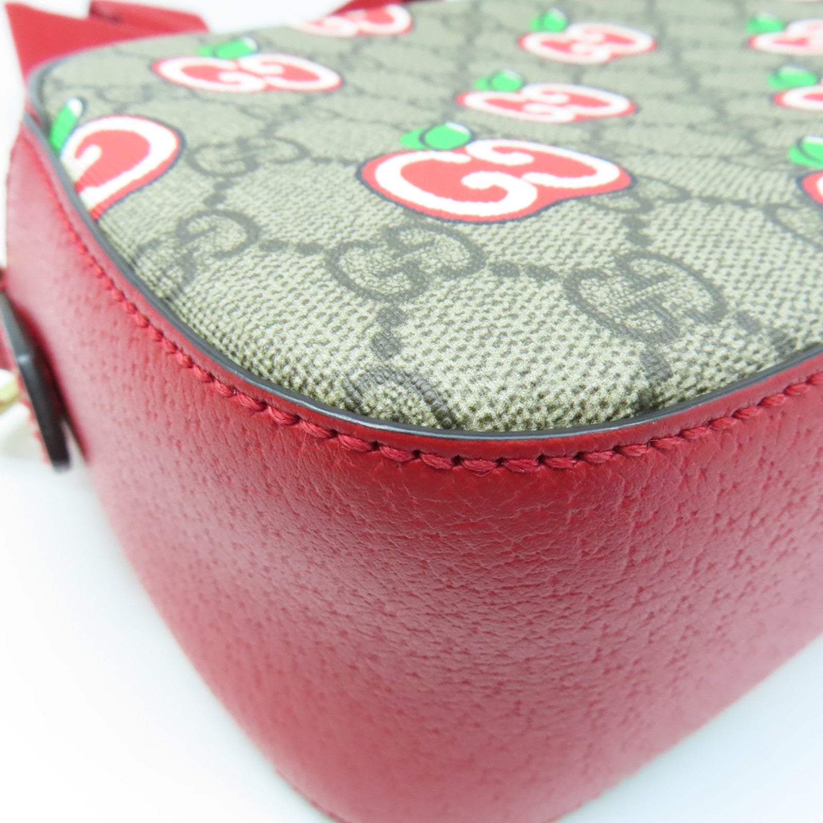 GUCCI Coated Canvas Shoulder Bag Gold Buckle Red/Grey