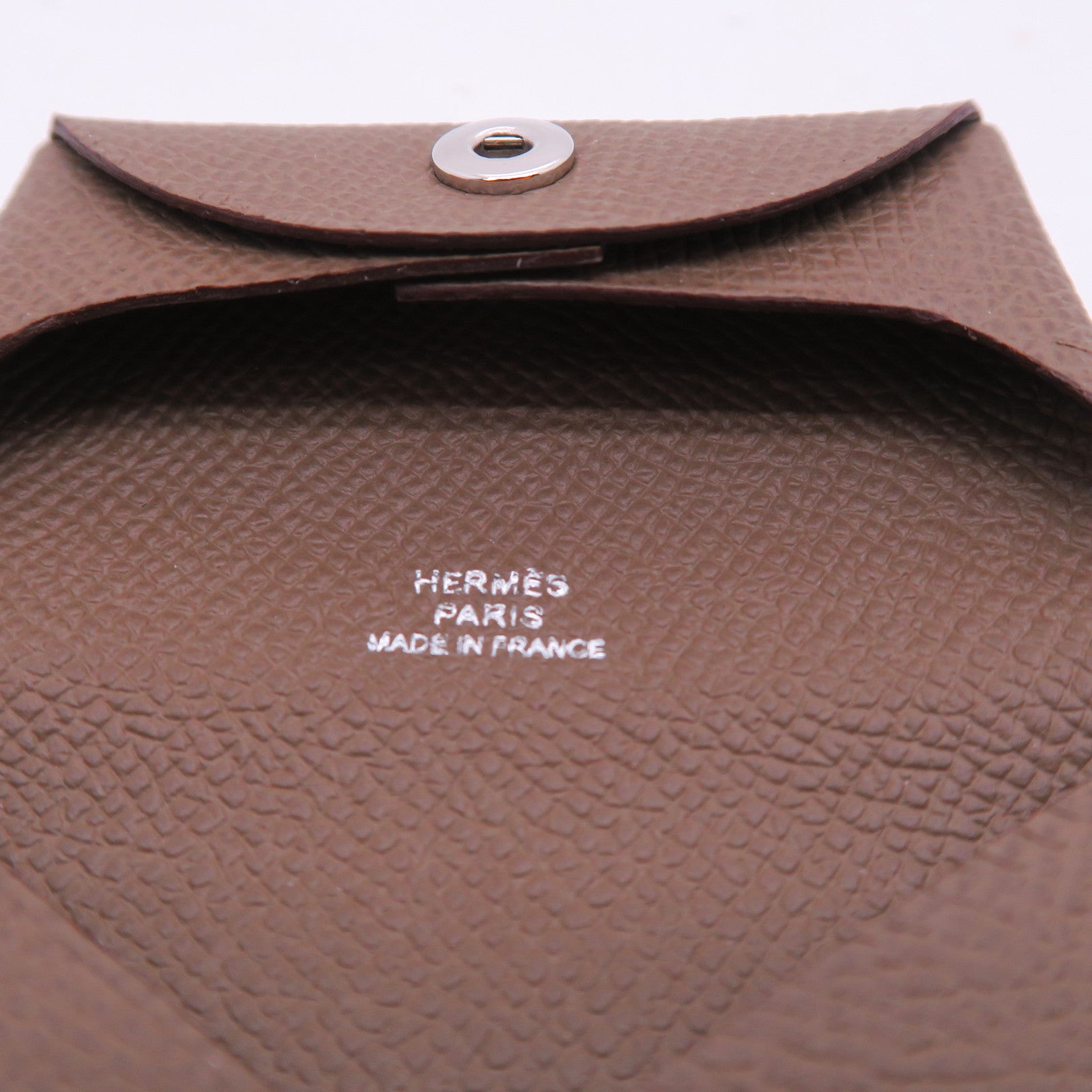 HERMES Epsom皮革Bastia銀扣零錢包大象灰