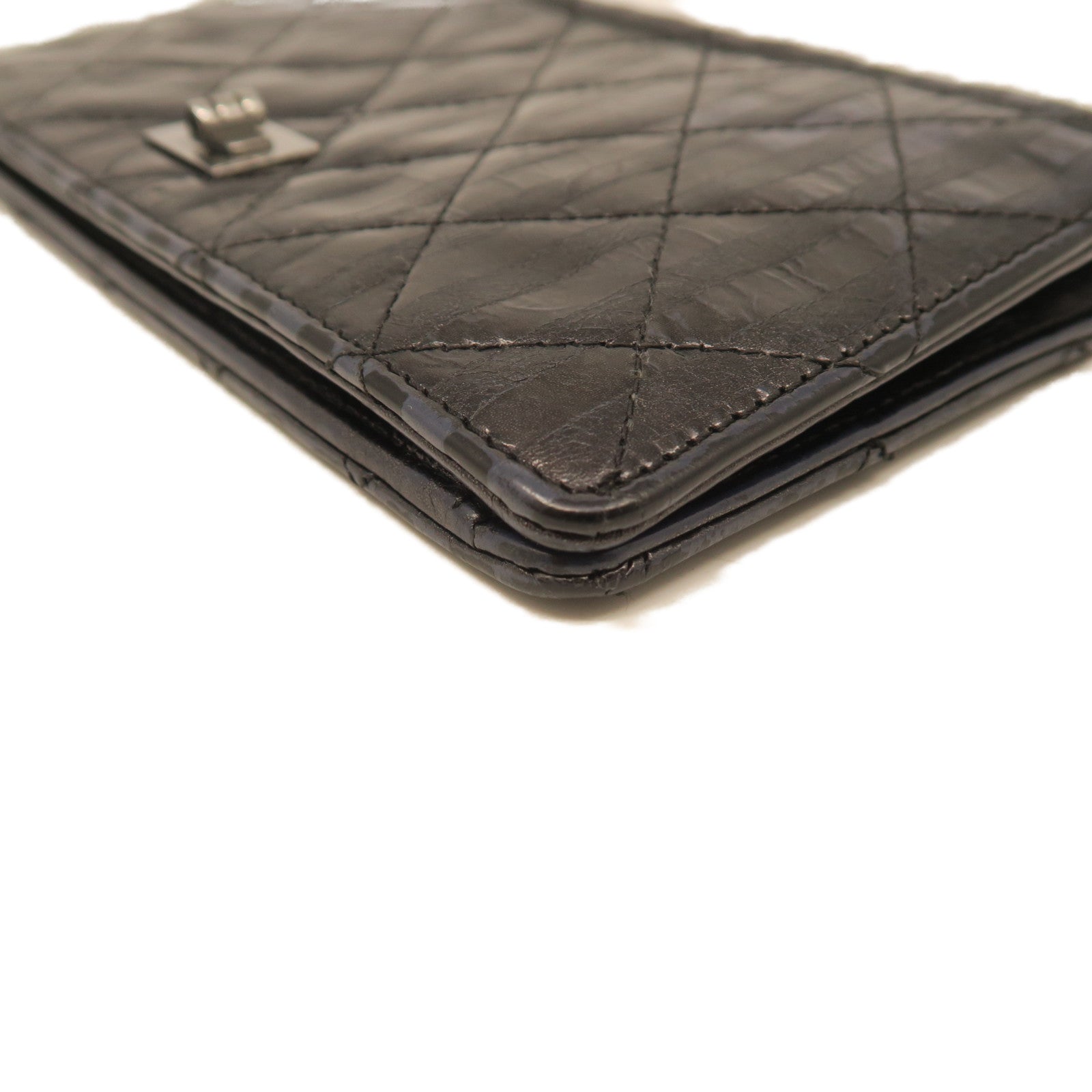 CHANEL rhombic cowhide leather 2.55 Long Wallet silver buckle long wallet black