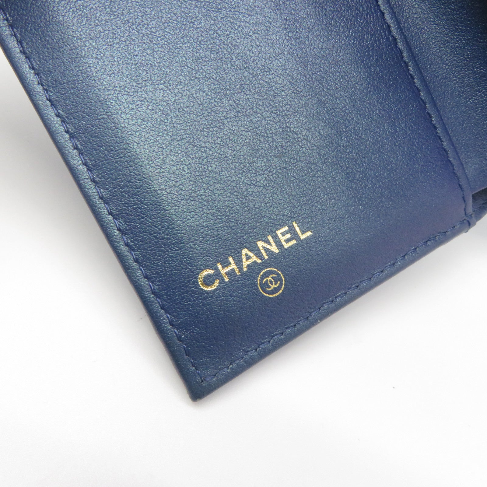 CHANEL 菱格牛皮皮革Wallet銀扣錢包藍色