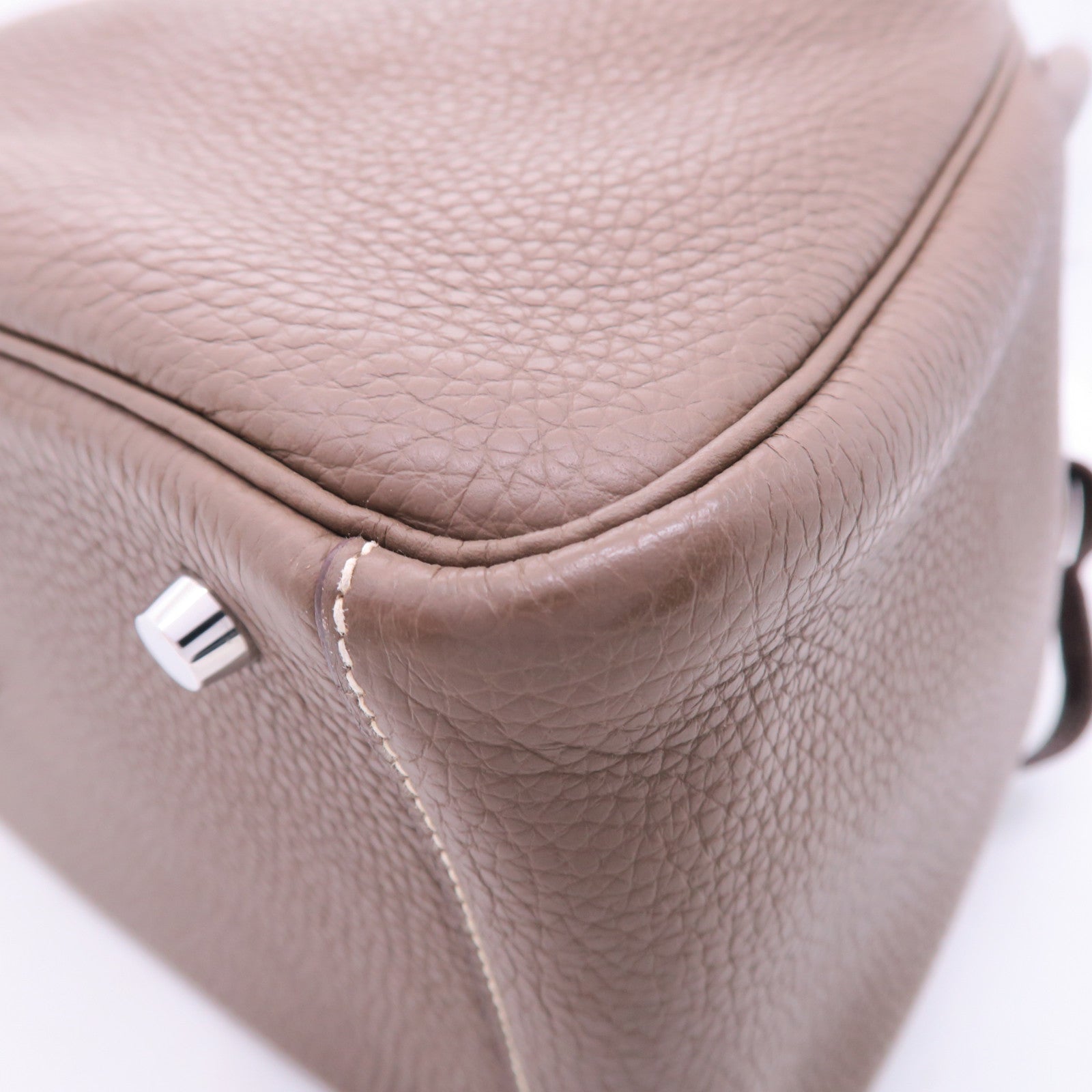 HERMES Clemence皮革Lindy 30銀扣肩背袋大象灰色