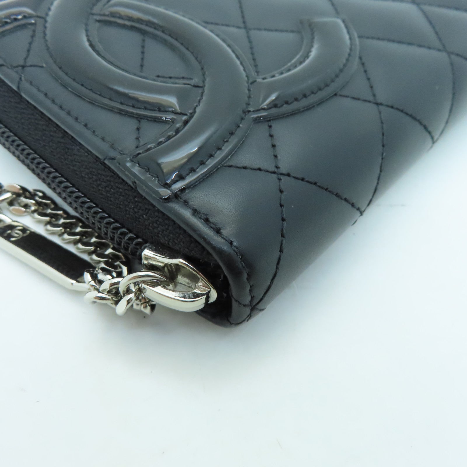CHANEL Cowhide Leather Zipper Long Wallet Silver Buckle Long Wallet Black/Pink