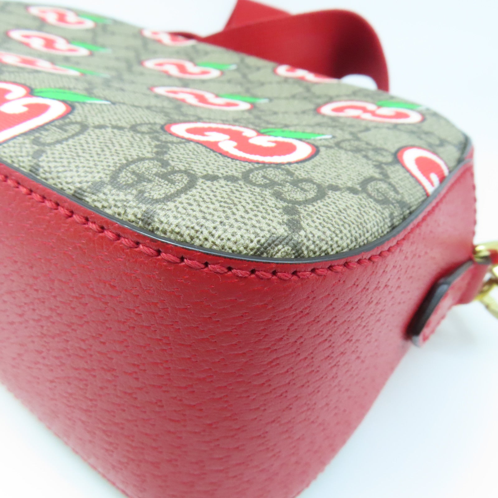 GUCCI Coated Canvas Shoulder Bag Gold Buckle Red/Grey