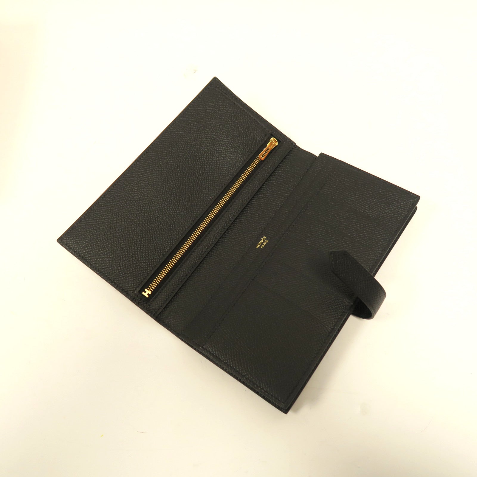 HERMES Epsom皮革Bearn Long Wallet金扣長錢包黑色