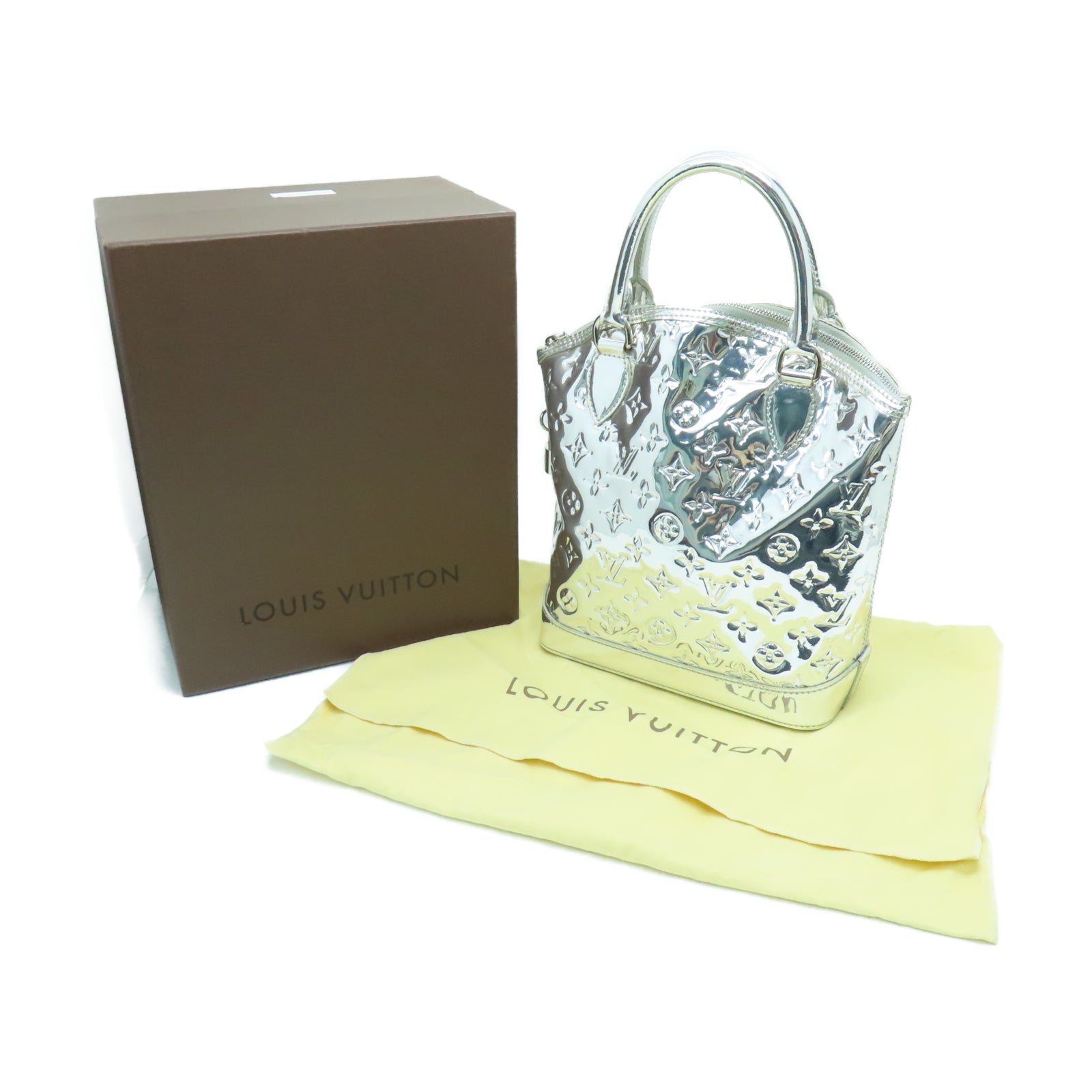 LOUIS VUITTON Monogram漆皮皮革Lockit Mirror手挽袋银色
