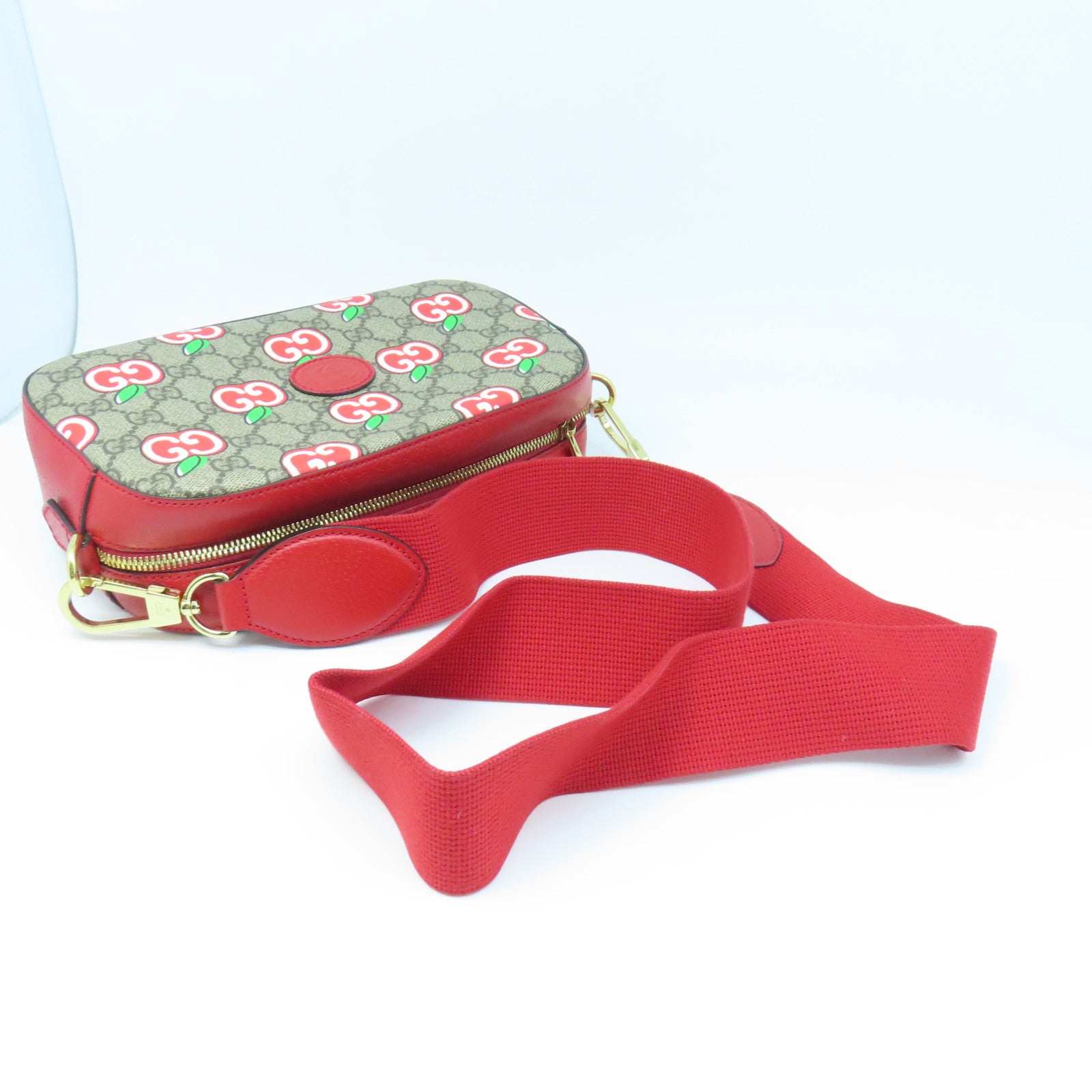 GUCCI Coated Canvas Shoulder Bag Gold Buckle Red/Grey