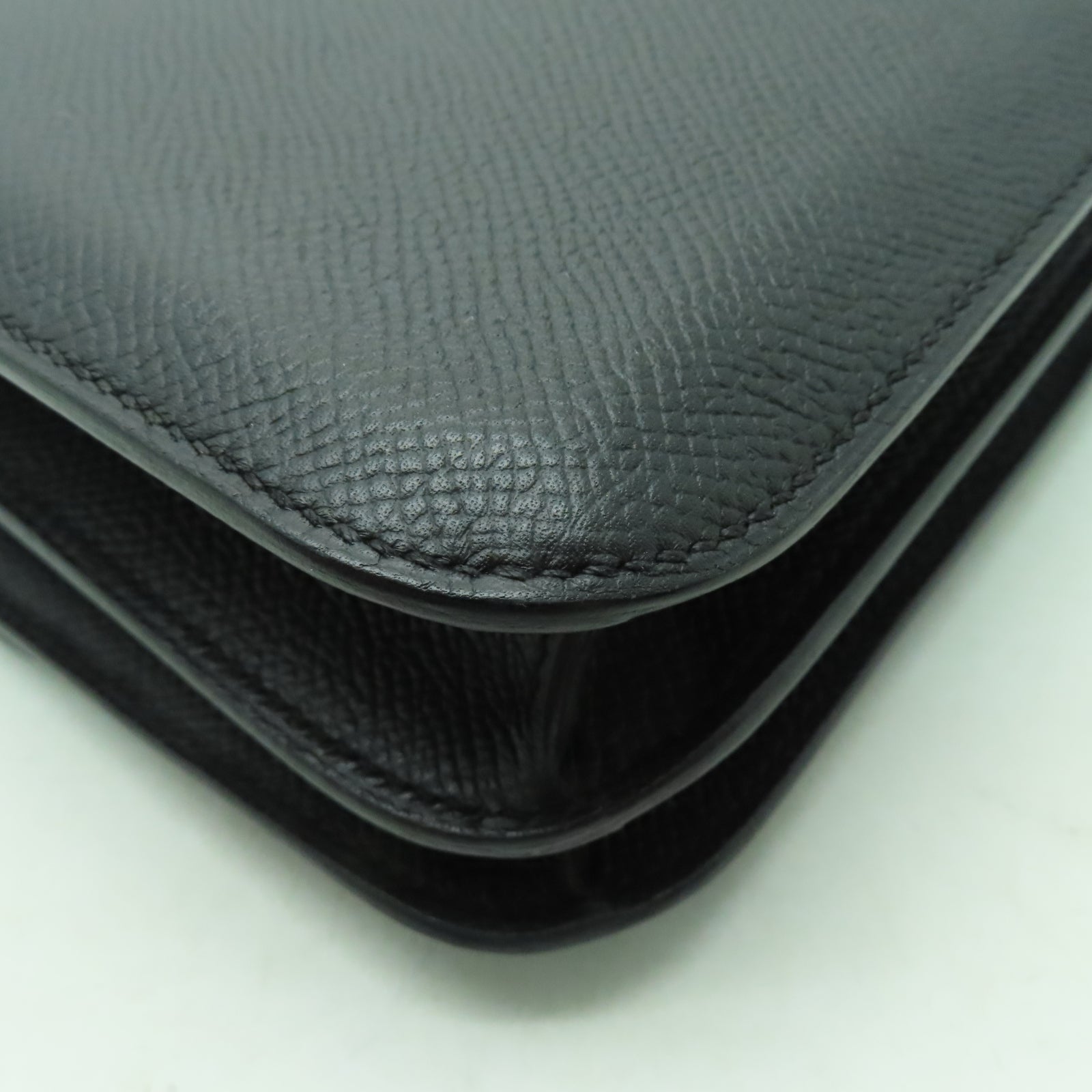 HERMES Epsom皮革Constance Elan銀扣肩背袋黑色