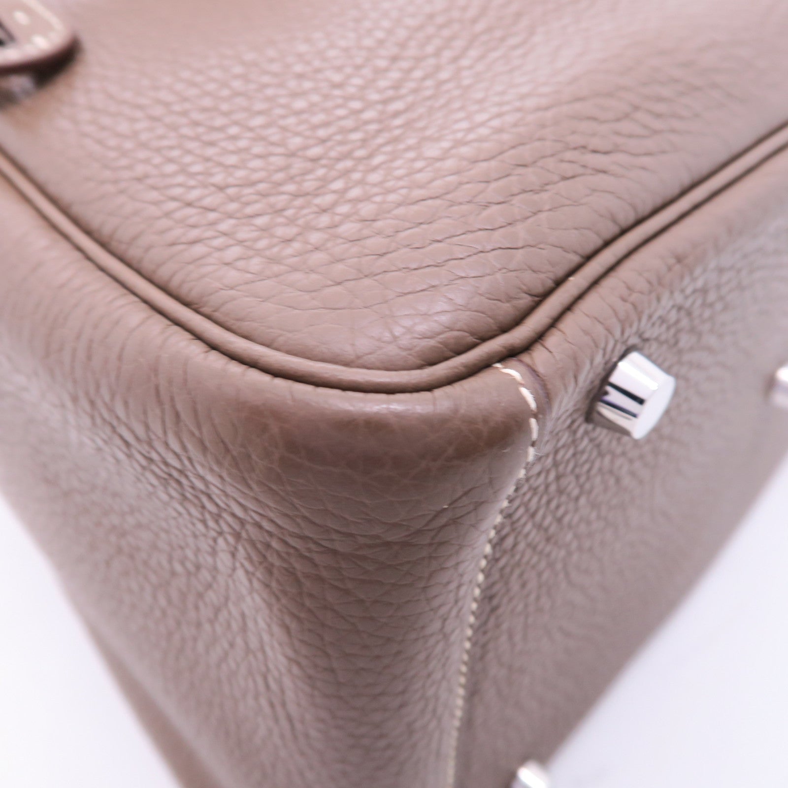HERMES Clemence皮革Lindy 30銀扣肩背袋大象灰色