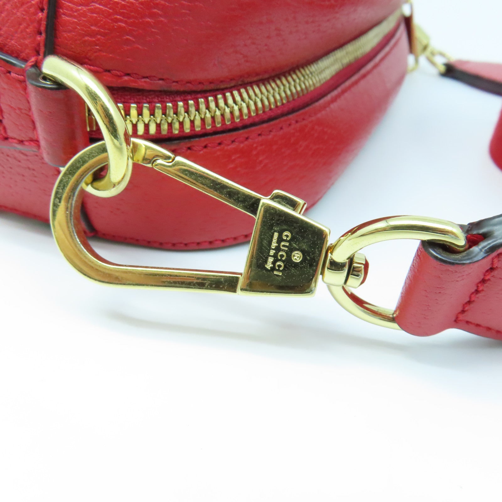 GUCCI Coated Canvas Shoulder Bag Gold Buckle Red/Grey