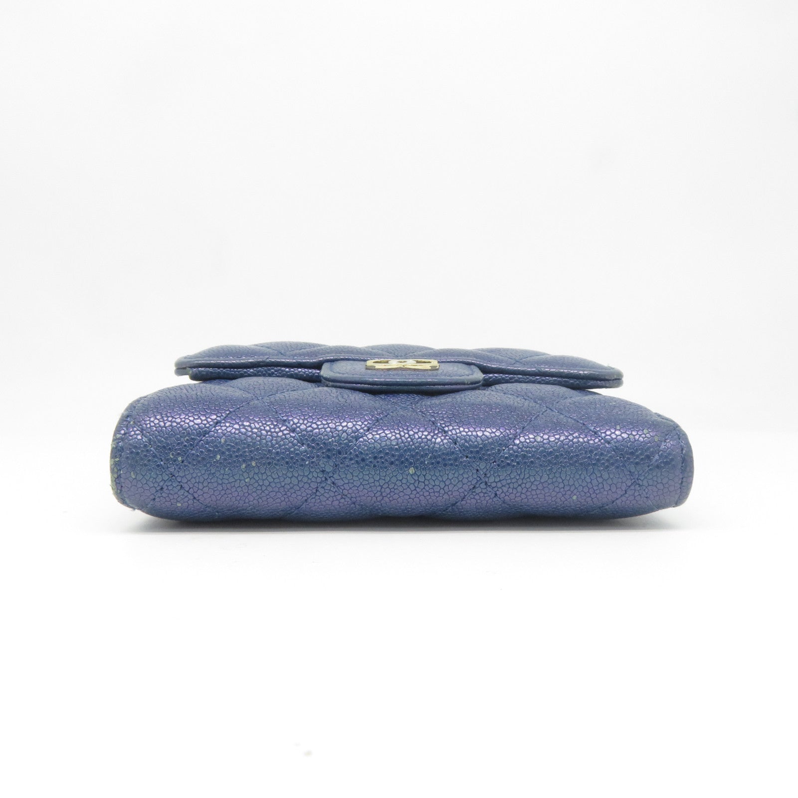 CHANEL 菱格牛皮皮革Wallet銀扣錢包藍色