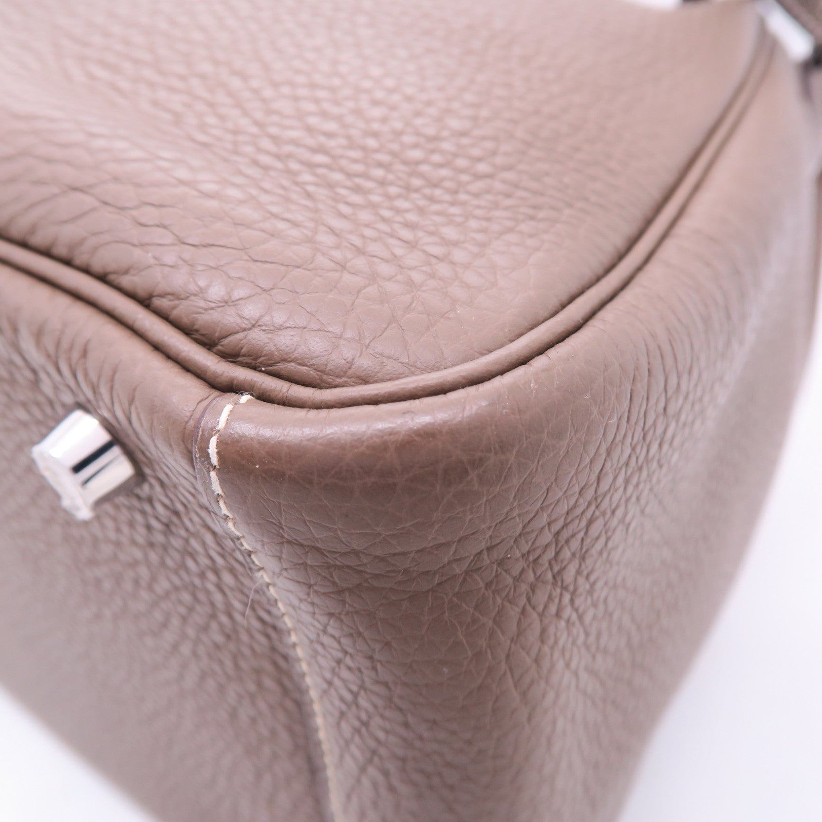 HERMES Clemence皮革Lindy 30銀扣肩背袋大象灰色