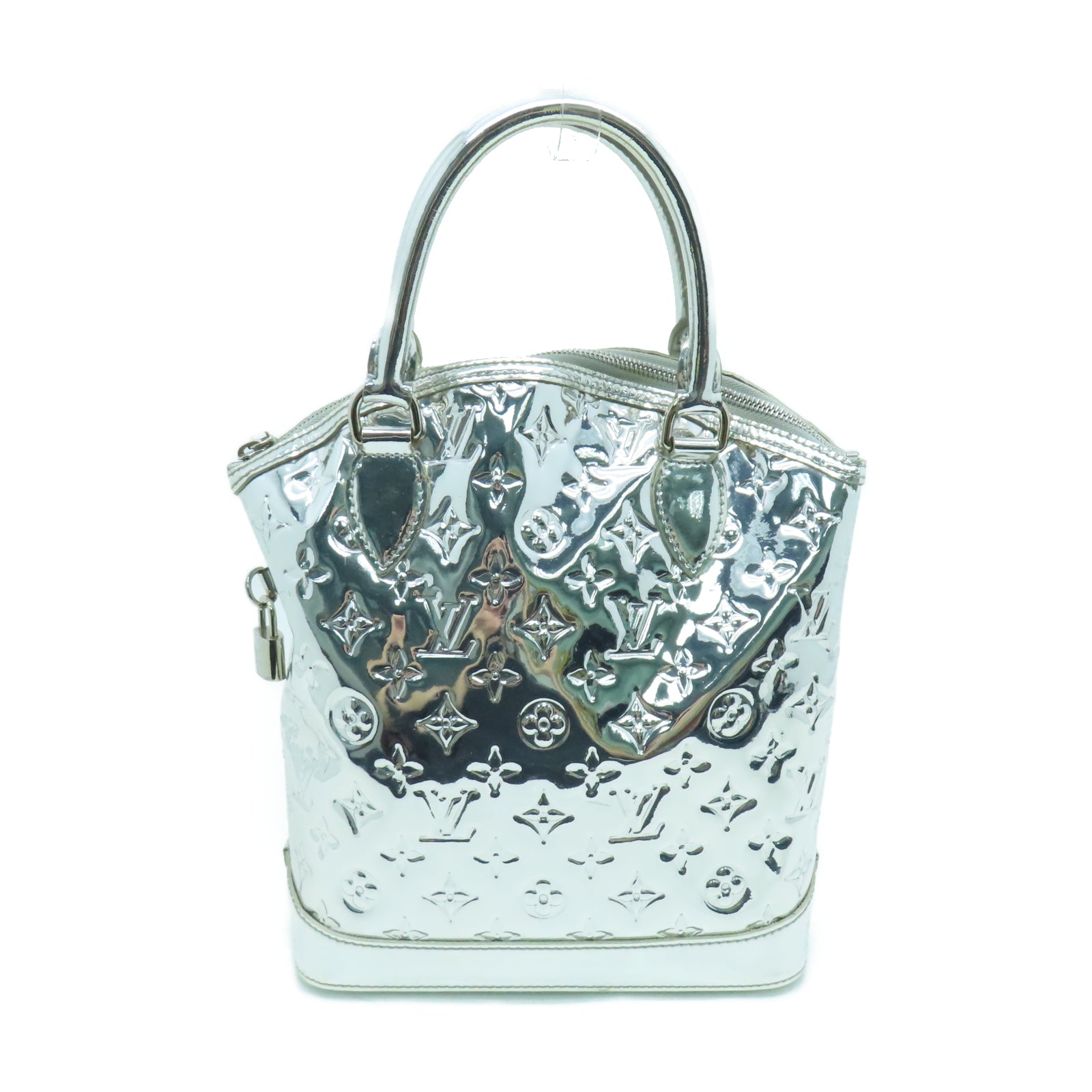 LOUIS VUITTON Monogram漆皮皮革Lockit Mirror手挽袋银色