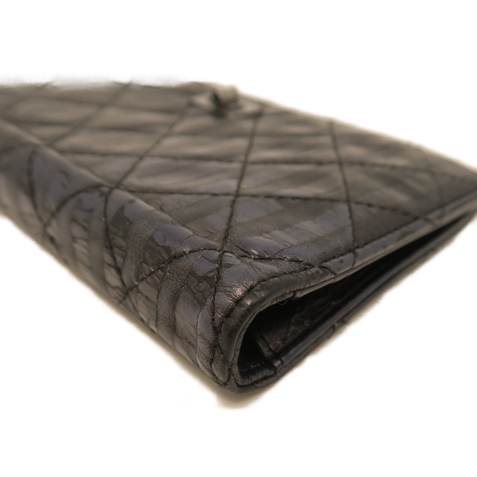 CHANEL rhombic cowhide leather 2.55 Long Wallet silver buckle long wallet black