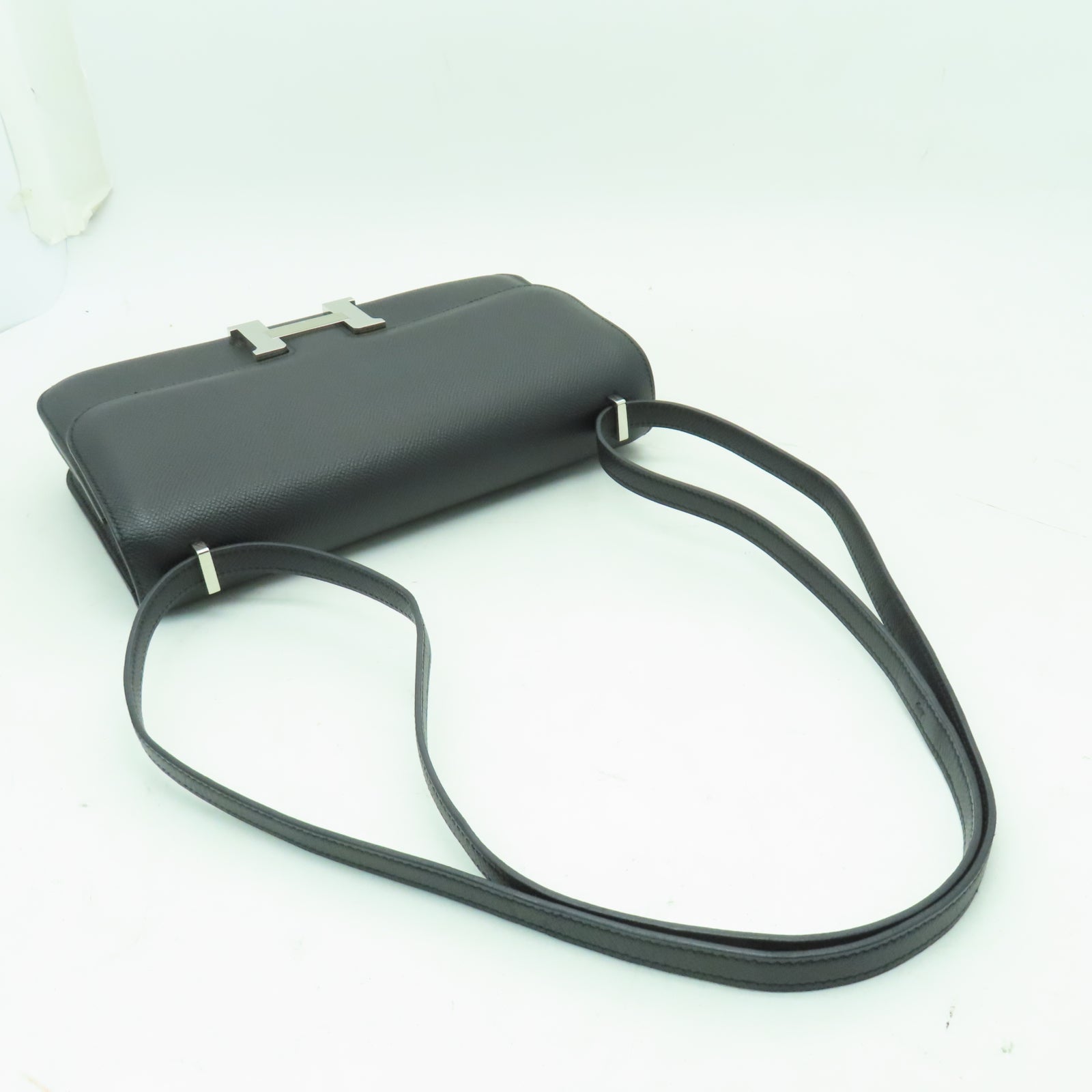 HERMES Epsom皮革Constance Elan銀扣肩背袋黑色