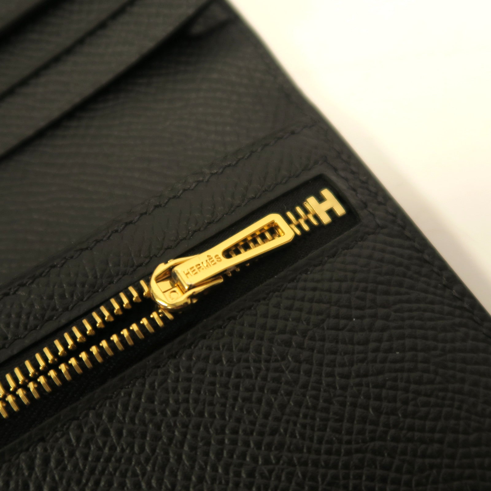 HERMES Epsom皮革Bearn Long Wallet金扣長錢包黑色