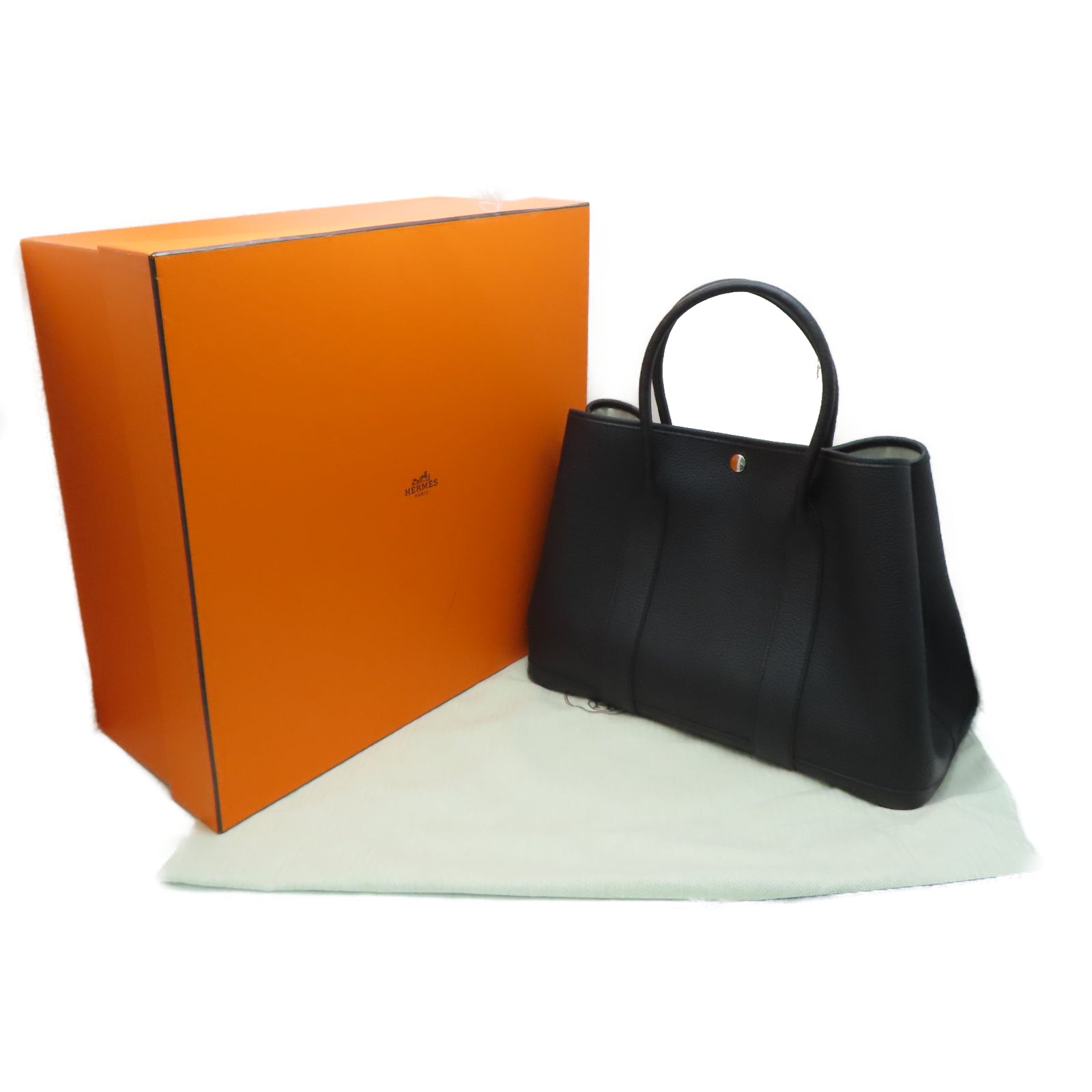 HERMES Taurillon Clemence皮革GardenParty PM銀扣手挽袋黑色