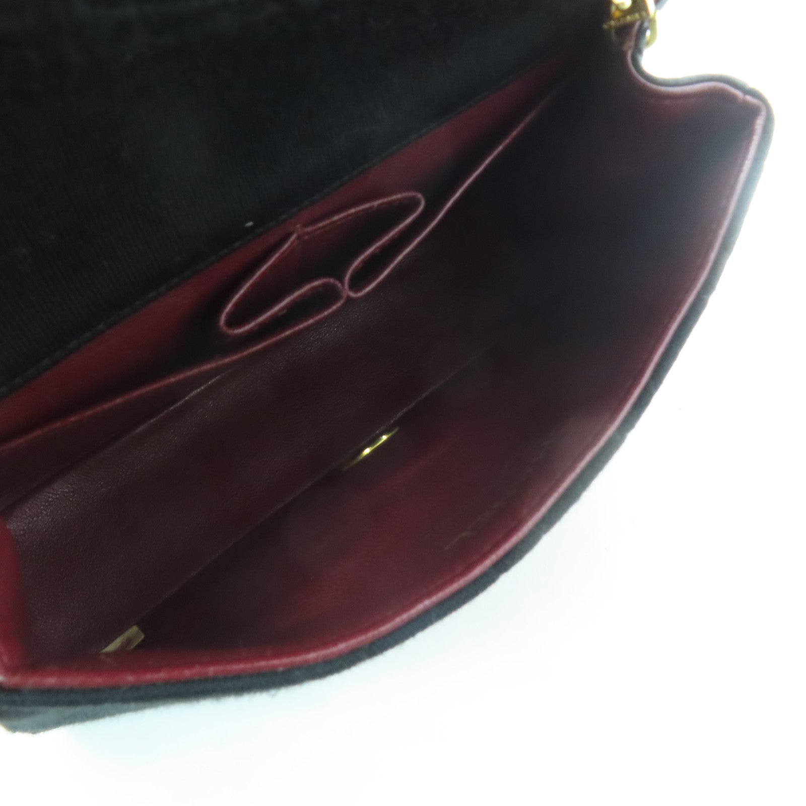 CHANEL diamond fabric / sheepskin leather Vintage 20cm gold buckle chain shoulder bag black