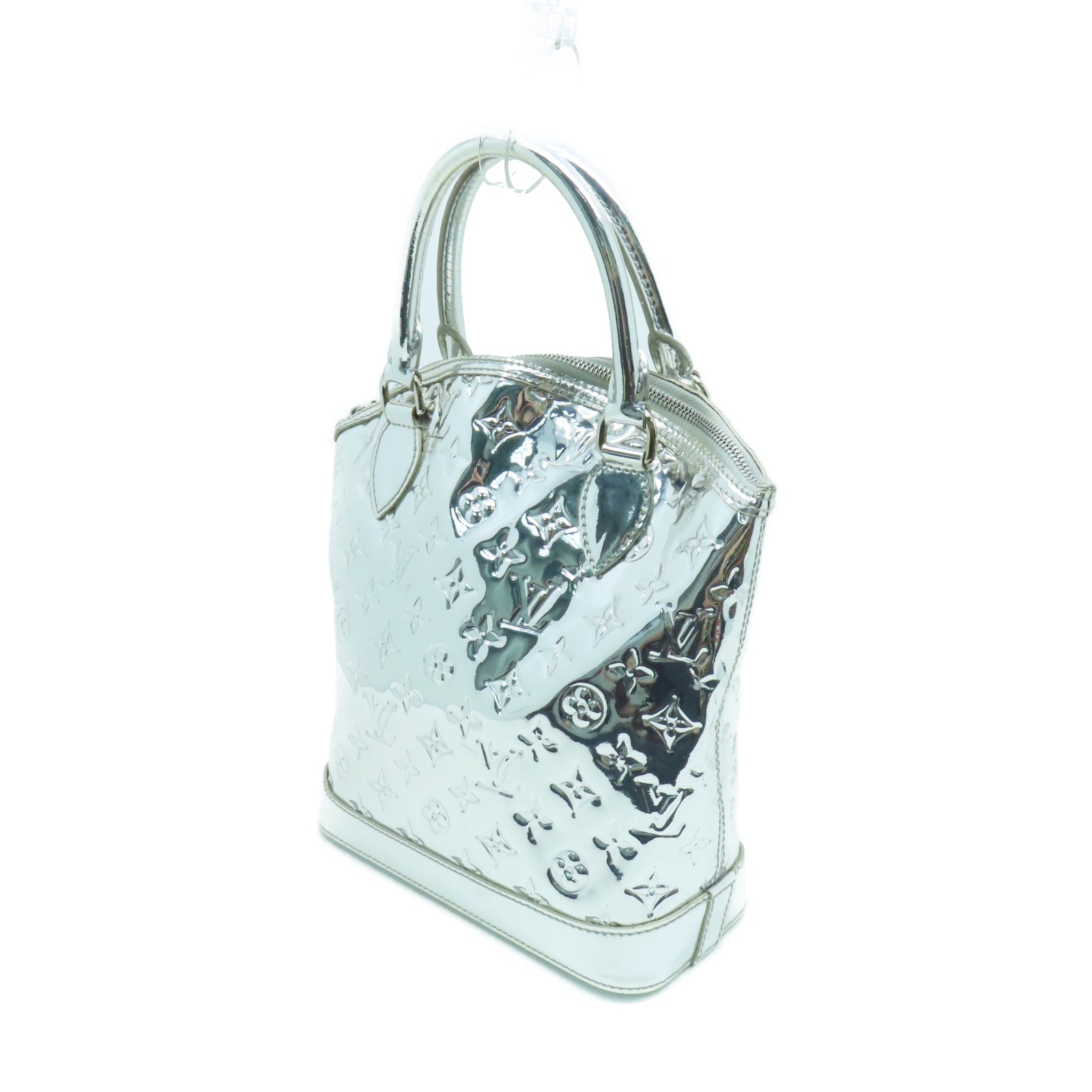 LOUIS VUITTON Monogram漆皮皮革Lockit Mirror手挽袋银色