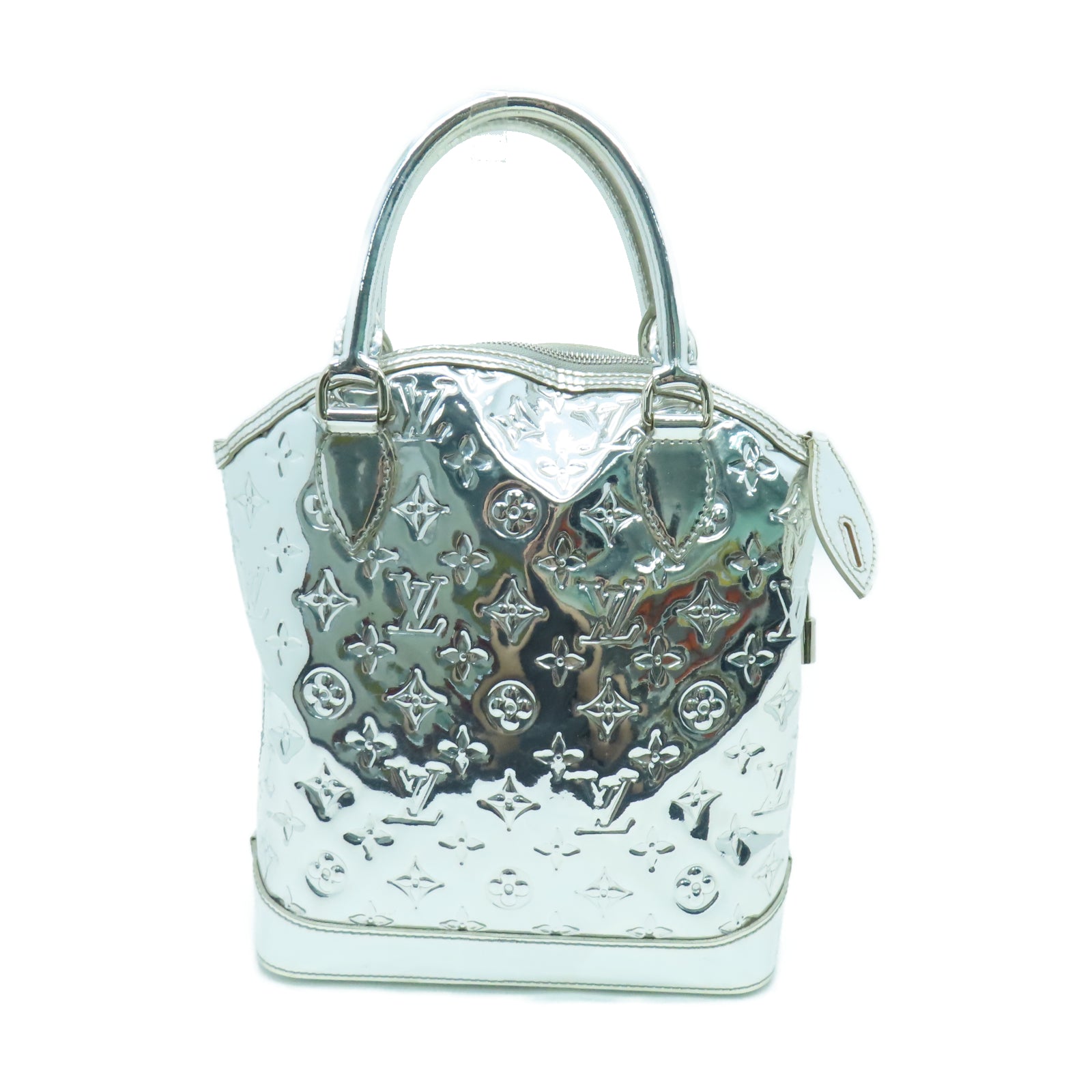 LOUIS VUITTON Monogram漆皮皮革Lockit Mirror手挽袋银色