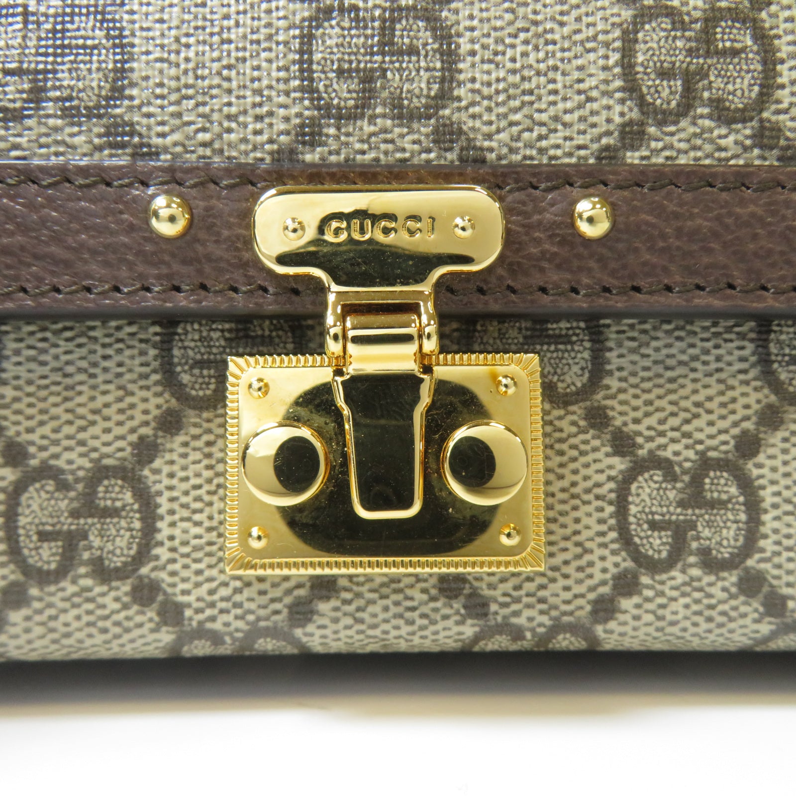 GUCCI 塗層帆布Huheg 8358 Shoulder Bag金扣肩背袋啡色