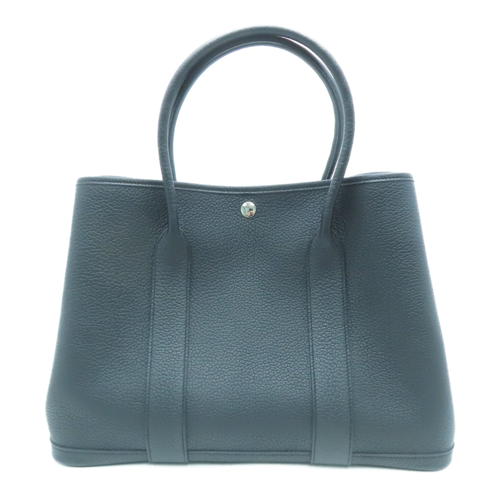 HERMES Taurillon Clemence皮革GardenParty PM銀扣手挽袋黑色