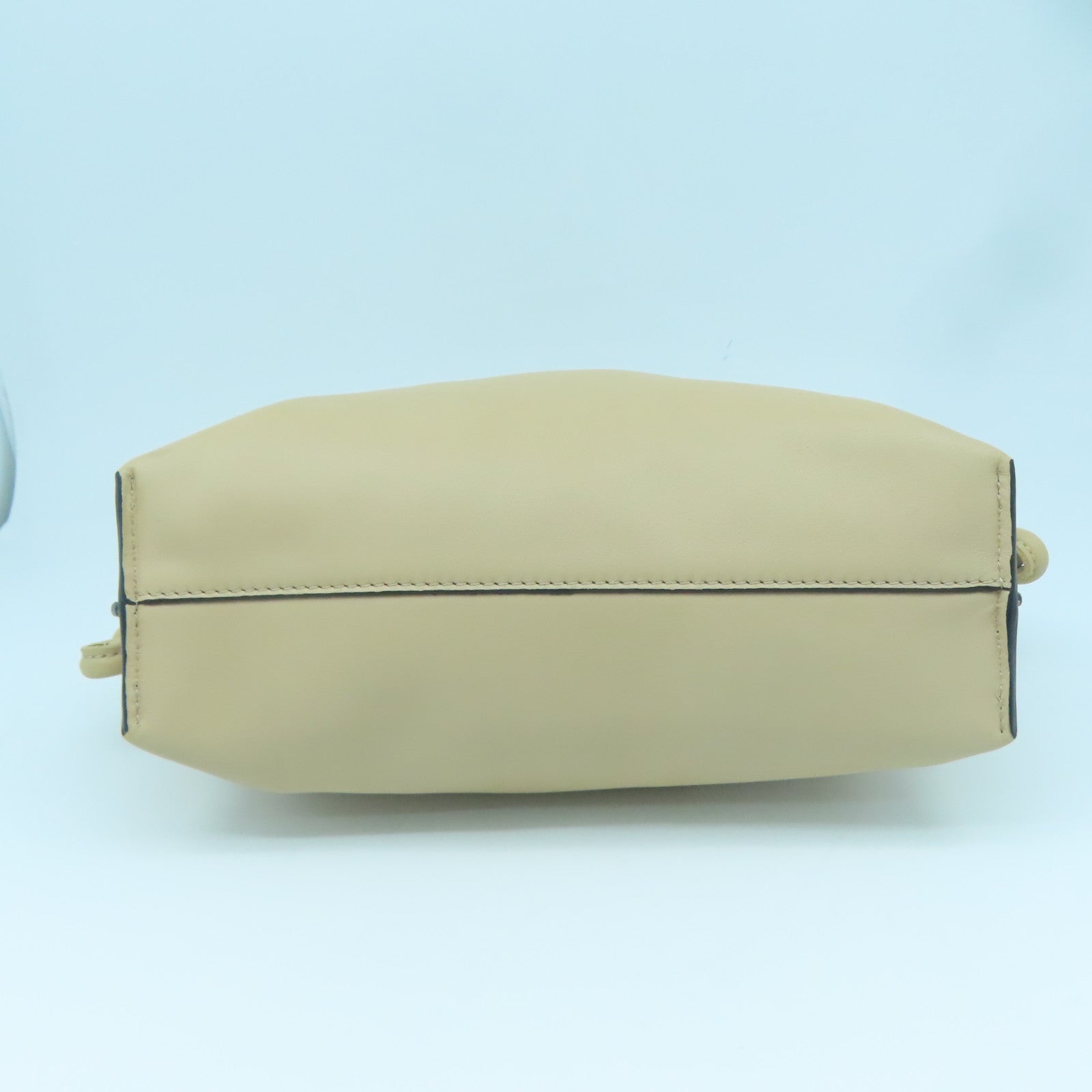 LOEWE Leather Clutch Flamenco Gold Buckle Chain Shoulder Bag Beige