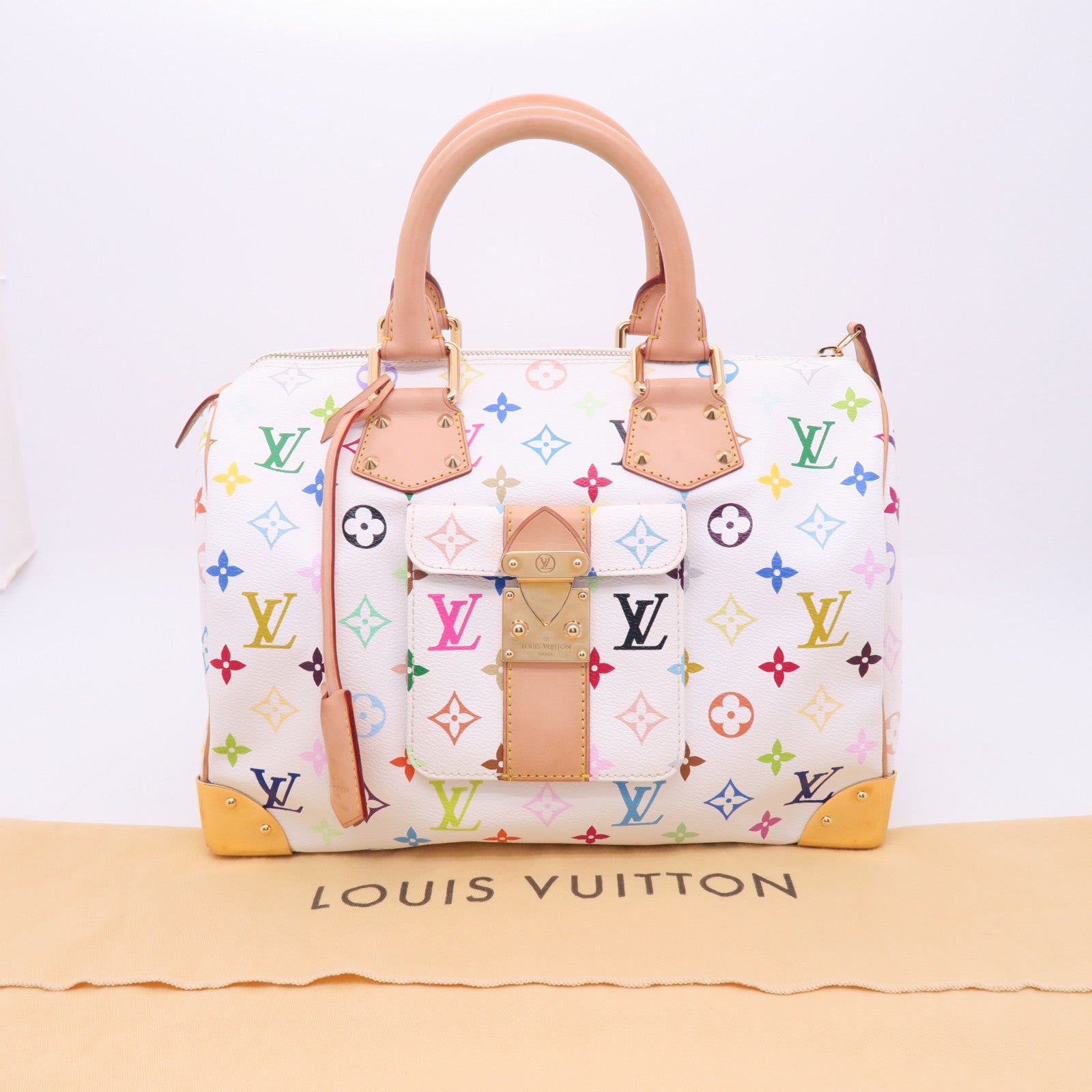 LOUIS VUITTON Monogram Multicolore Speedy 30金扣手挽袋白色