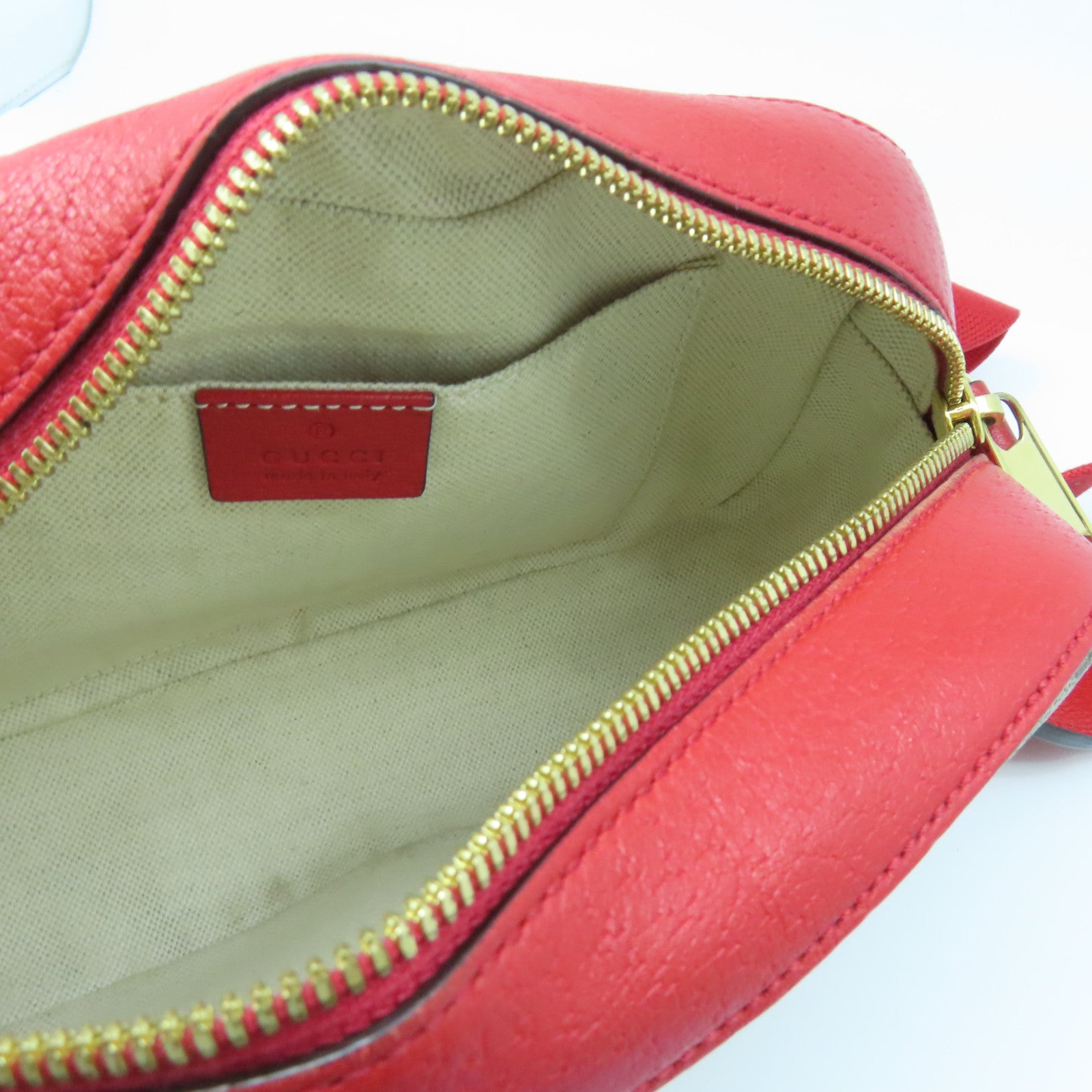 GUCCI Coated Canvas Shoulder Bag Gold Buckle Red/Grey