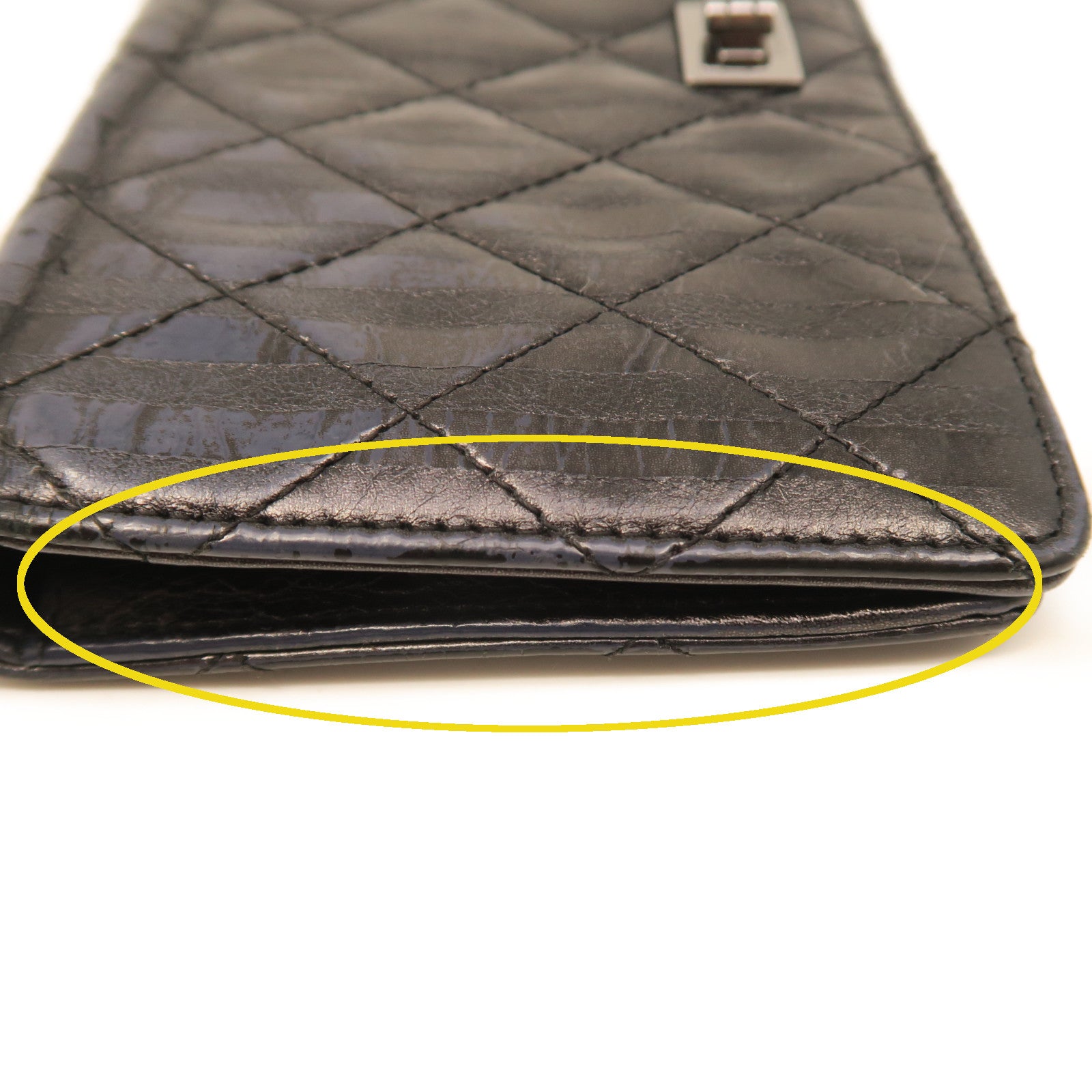 CHANEL rhombic cowhide leather 2.55 Long Wallet silver buckle long wallet black