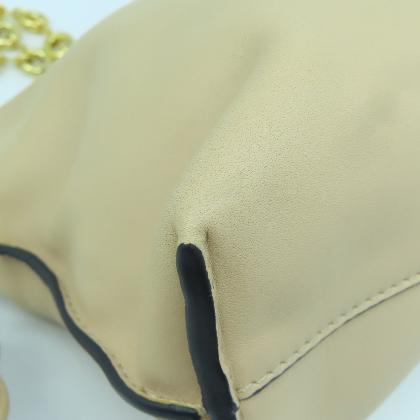 LOEWE Leather Clutch Flamenco Gold Buckle Chain Shoulder Bag Beige