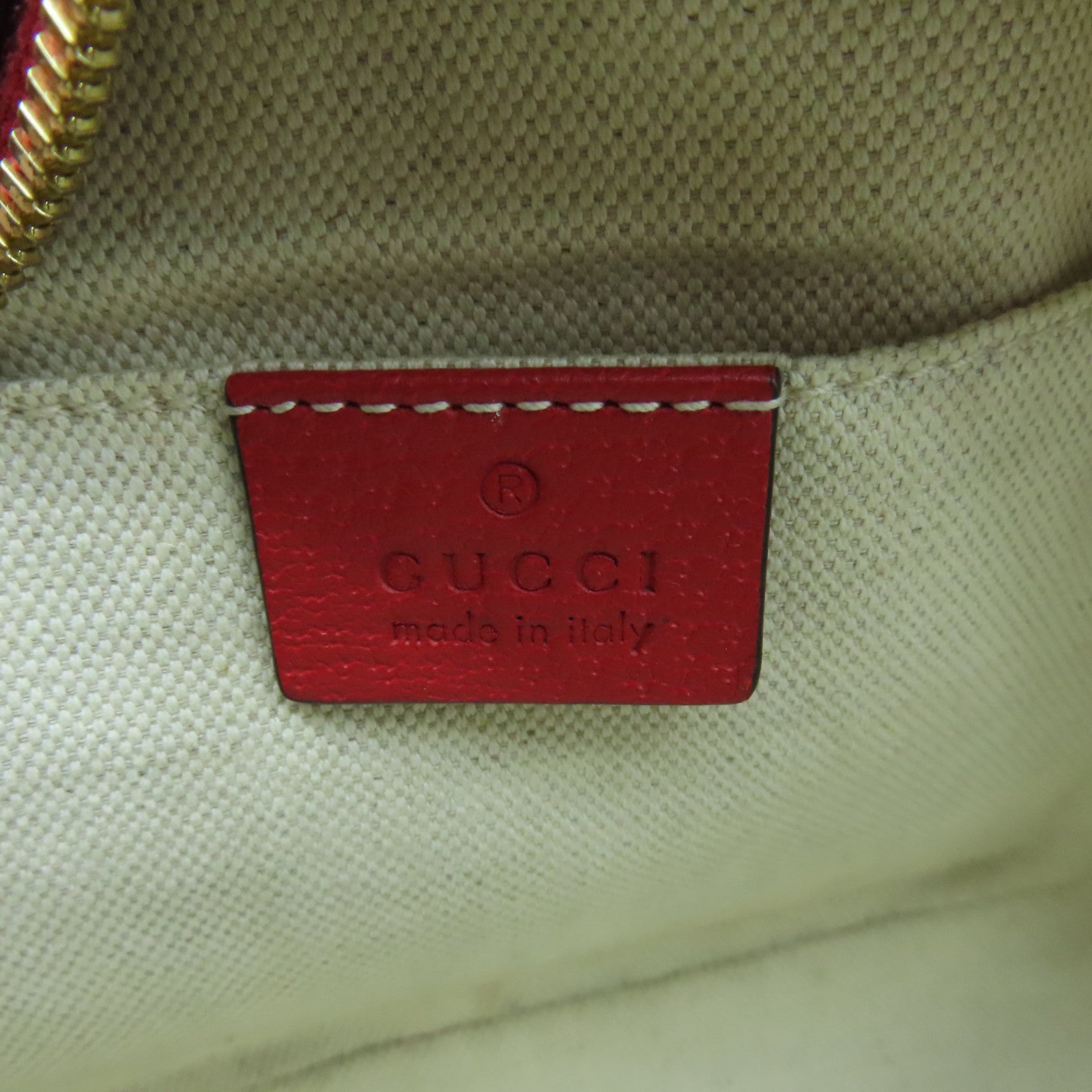 GUCCI Coated Canvas Shoulder Bag Gold Buckle Red/Grey