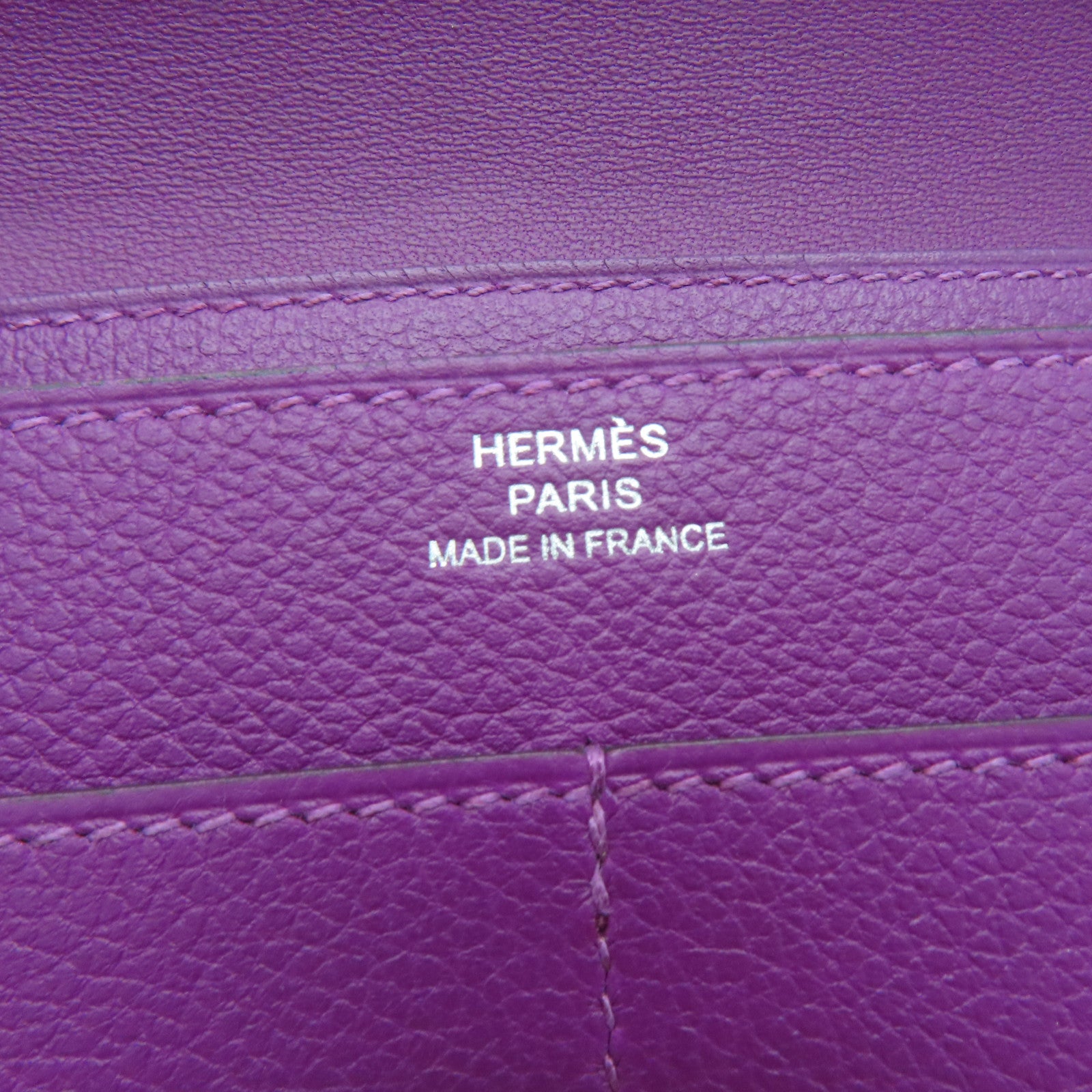 HERMES 【激減優惠】Evercolor皮革Dogon GM銀扣長錢包紫色