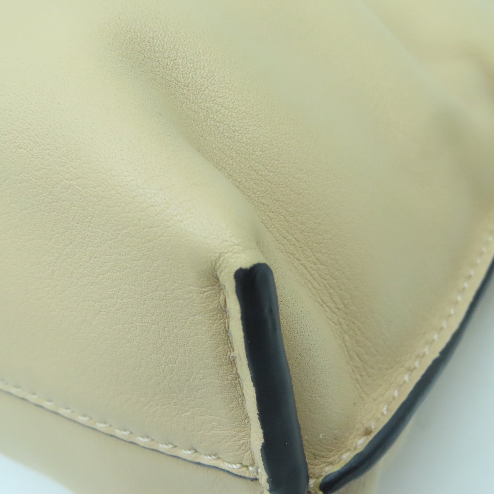 LOEWE Leather Clutch Flamenco Gold Buckle Chain Shoulder Bag Beige